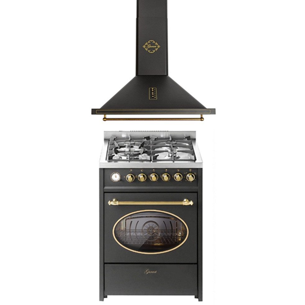 Gas-Standherd Retro Gas Elektro Standherd 60 cm Erdgas Fl.Gas 4 Kw WOK, 8 Funktionen E 614 BL+GCH 975 Bl 6
