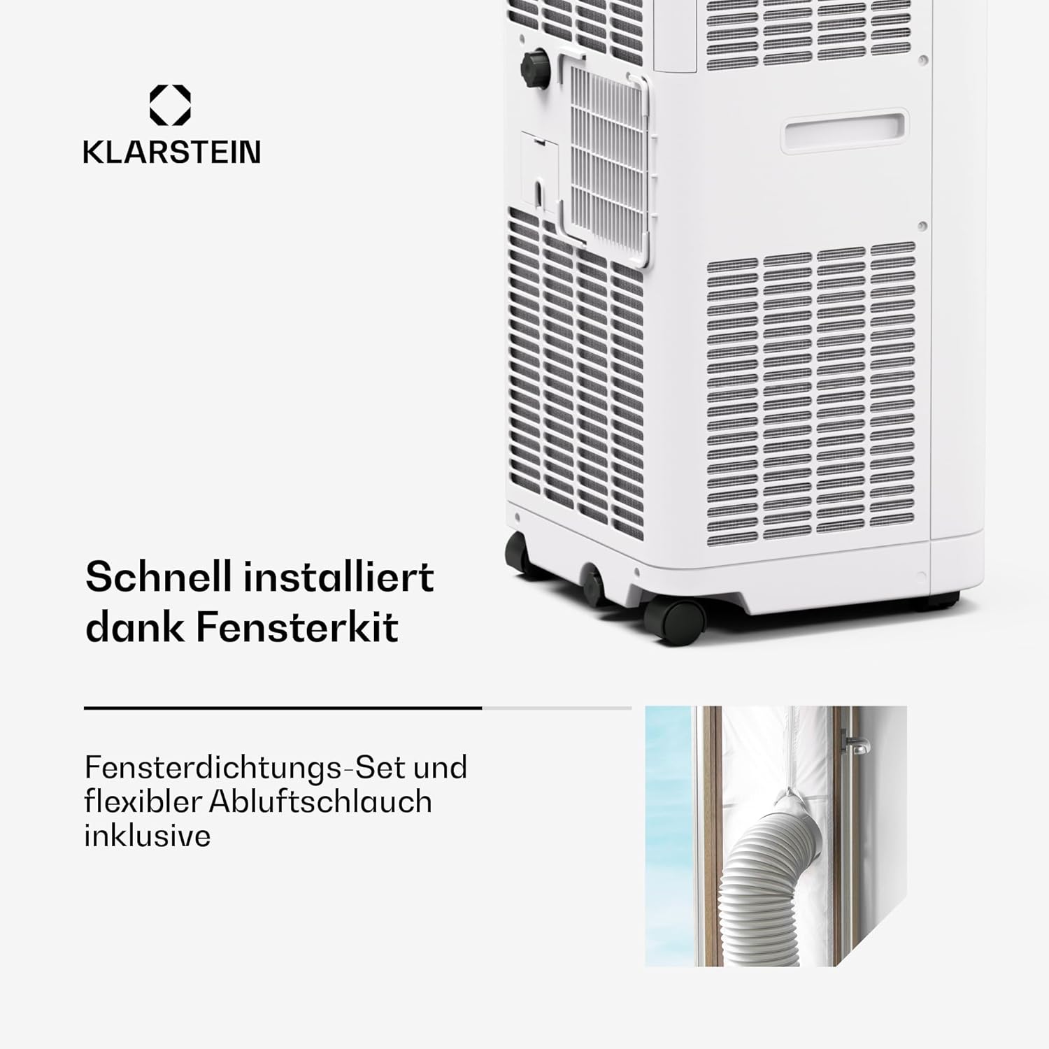 Klarstein Mobile Klimaanlage mit Abluftschlauch - 7000 BTU, 3-in-1, Leise & Energieeffizient, Smart Control via App & Fernbedienung, mit Fensterdichtungsset, R290 Kühlmittel, Für Räume bis 25 m²