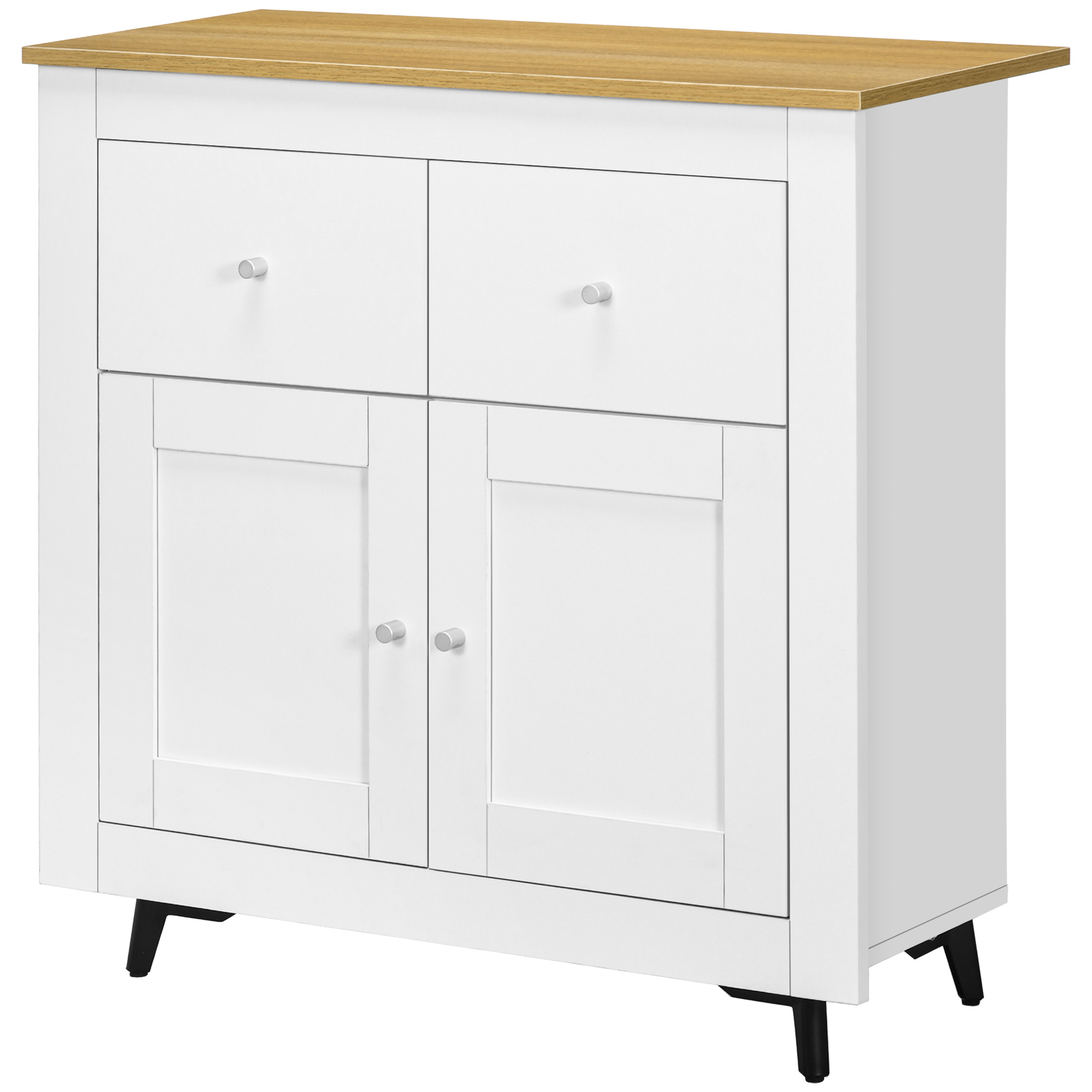 HOMCOM Aufbewahrungsschrank mit Schrank mit Türen und 2 Schubladen, für Wohnzimmer, Esszimmer, Maße 78 x 35 x 80 cm, Weiß