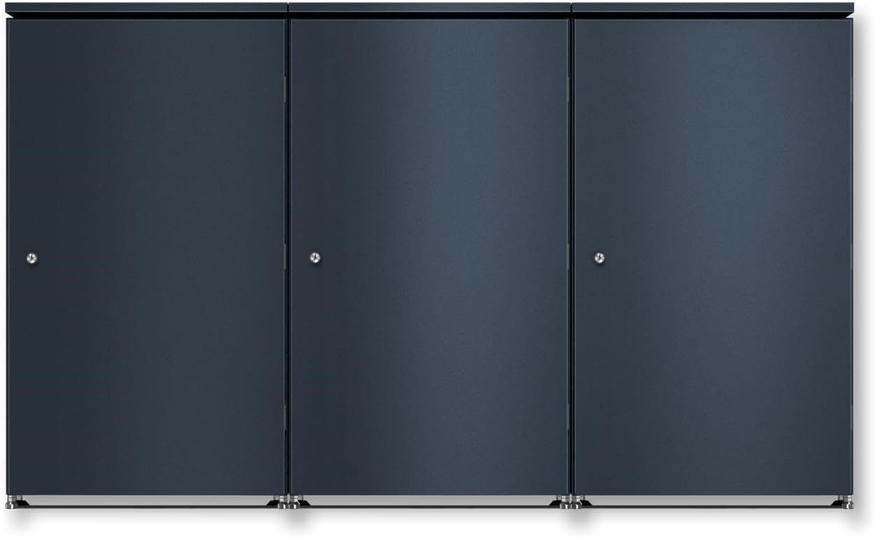 Metzler Mülltonnenbox 3er 240L in Anthrazit | Für 3 Tonnen aus Aluminium rostfrei & abschließbar | Mülltonnenverkleidung außen mit Automatikdeckel & höhenverstellbare Füße | Müllbox für Garten
