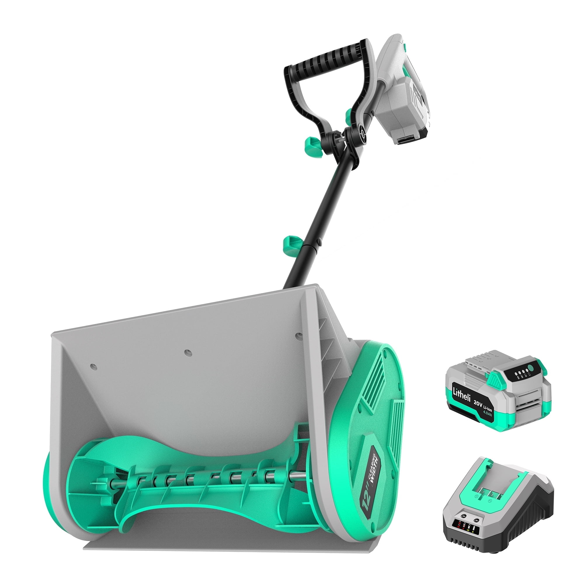 Litheli 20V Cordless Snow Shovel, 12-Inch Battery Snow Blower with 4.0Ah Li-ion Battery & Charger, Lightweight & Ergonomic Design
