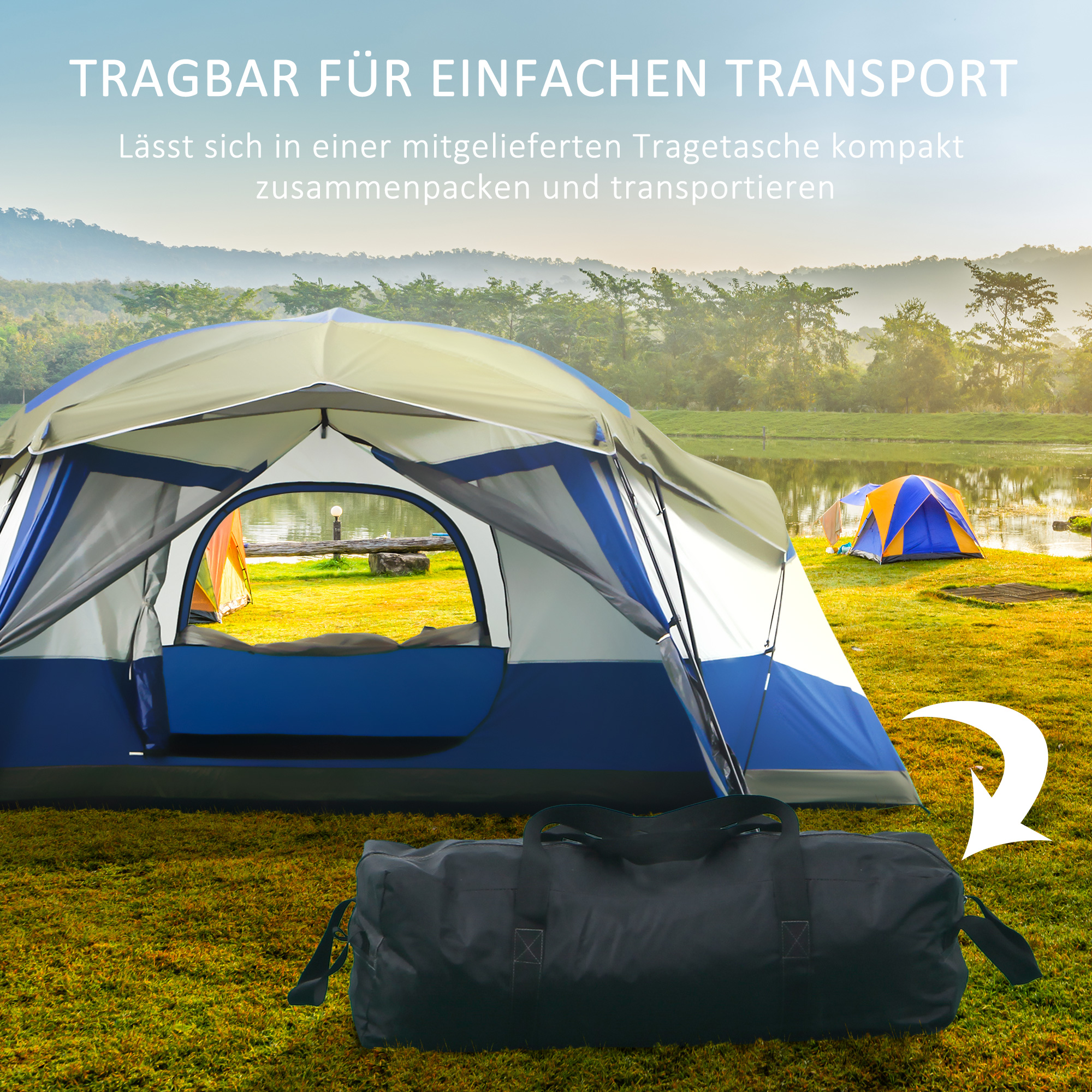 Camping Tent 6-8 Persoons Familietent met Vestibule Glasvezel Blauw