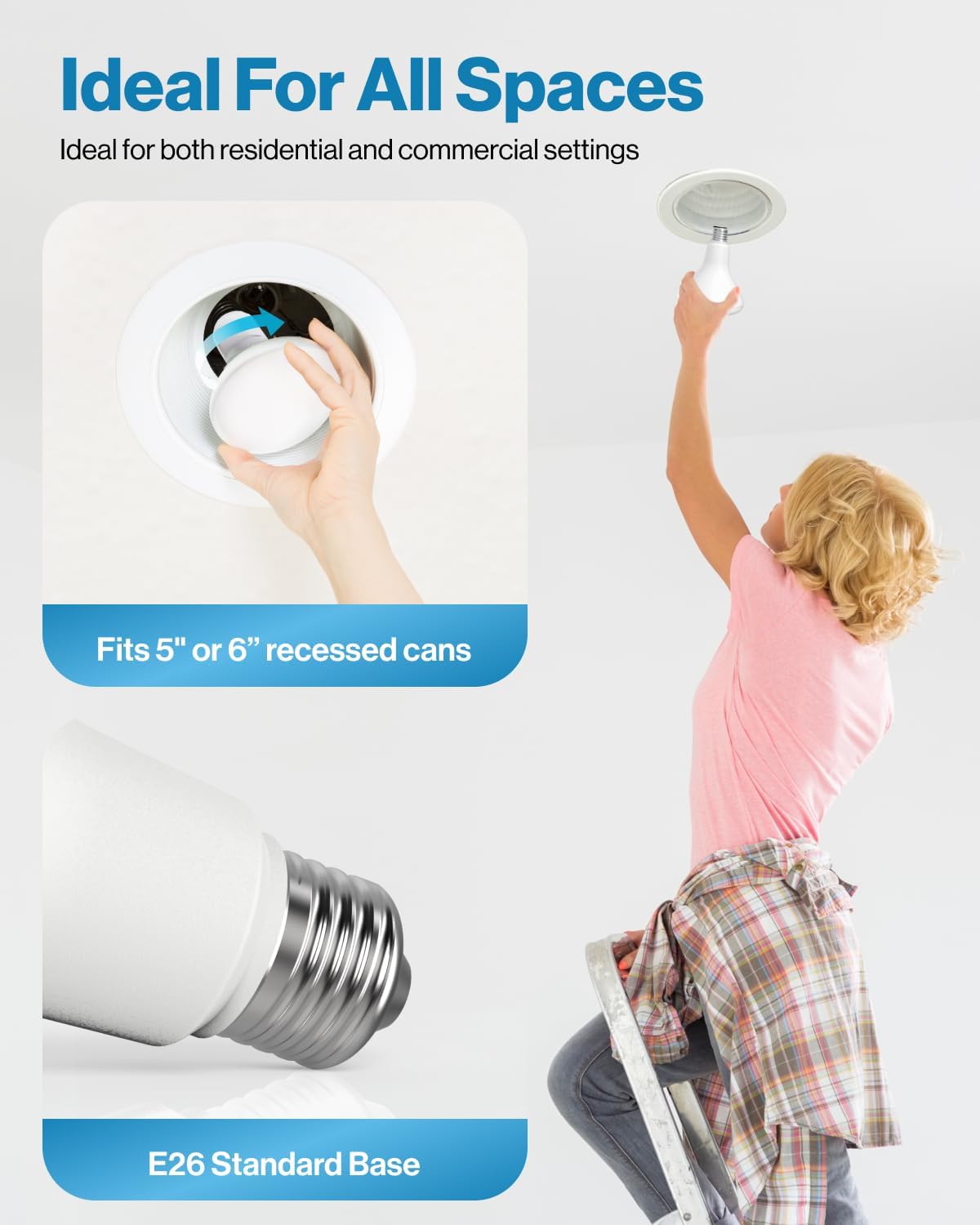 Sunco BR30 LED-Leuchtmittel für den Innenbereich, entspricht 11 W, 65 W, 2700 K, weiches Weiß, 850 lm, E26-Sockel, 25.000 Stunden Lebensdauer, dimmbare Inneneinbau-Glühbirnen – UL & Energy Star, 48