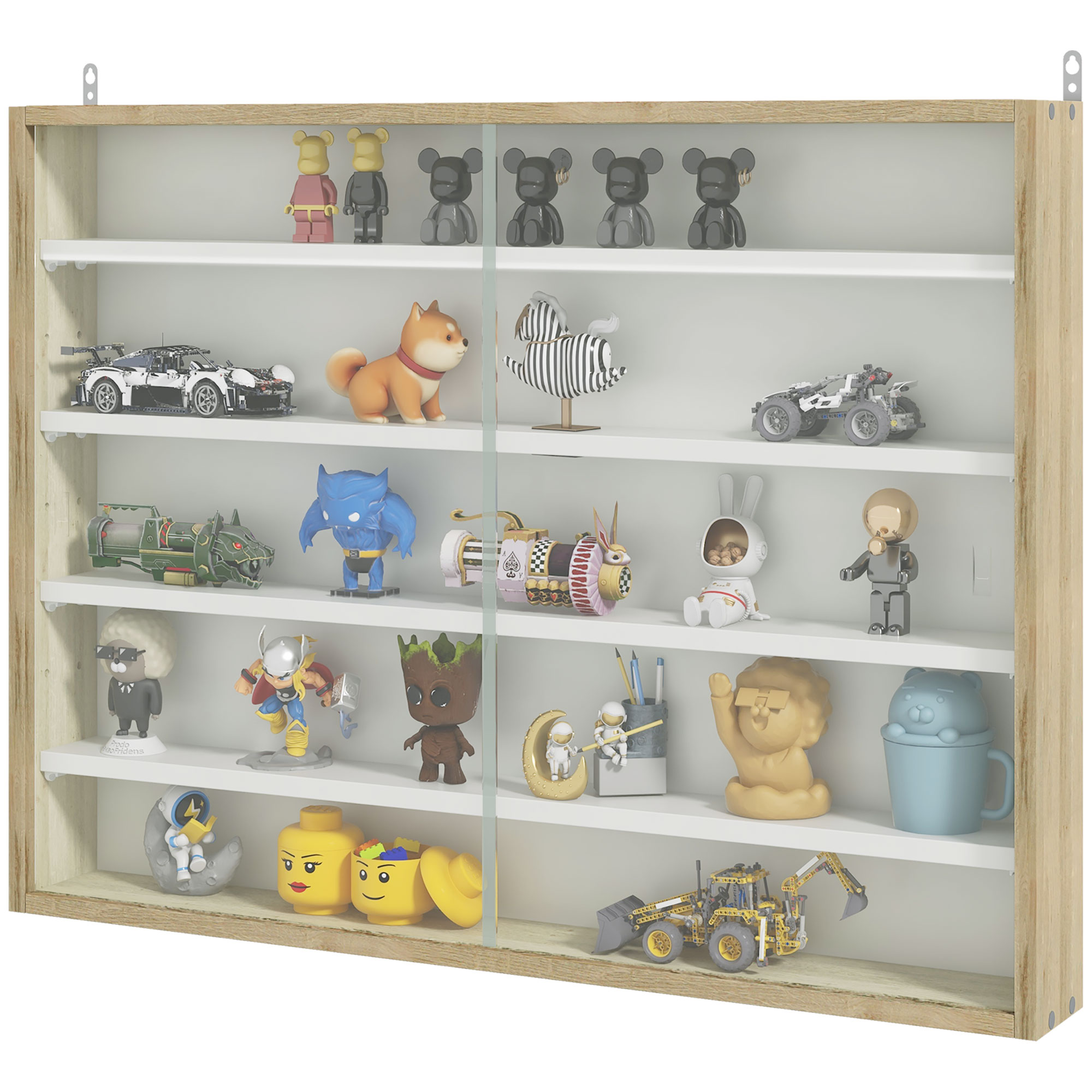 HOMCOM Vitrine für Sammlung Wandvitrine 80 x 9,5 x 60 cm 4 verstellbare Regale 2 Schiebetüren aus Glas
