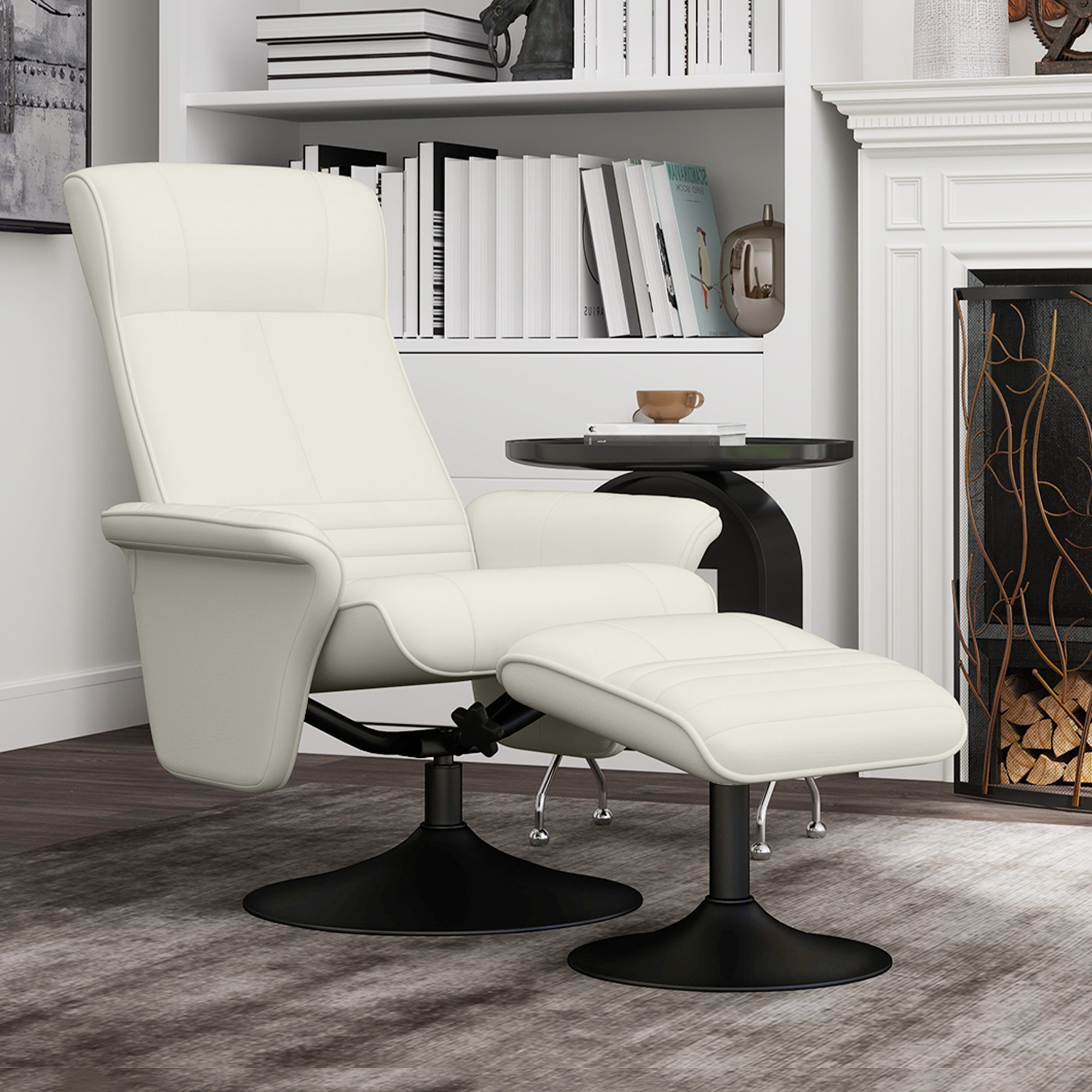HOMCOM Relaxsessel, Fernsehsessel mit Hocker, drehbar, ergonomisch, Mikrofasertuchoptik, bis 150 kg, Cremeweiß