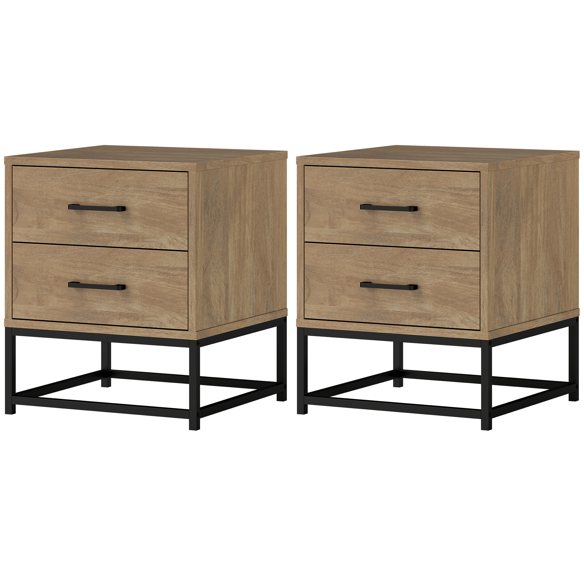 HOMCOM Set mit 2 Nachttischen Nachtkästchen mit 2 Schubladen im industriellen Stil für Schlafzimmer, Wohnzimmer