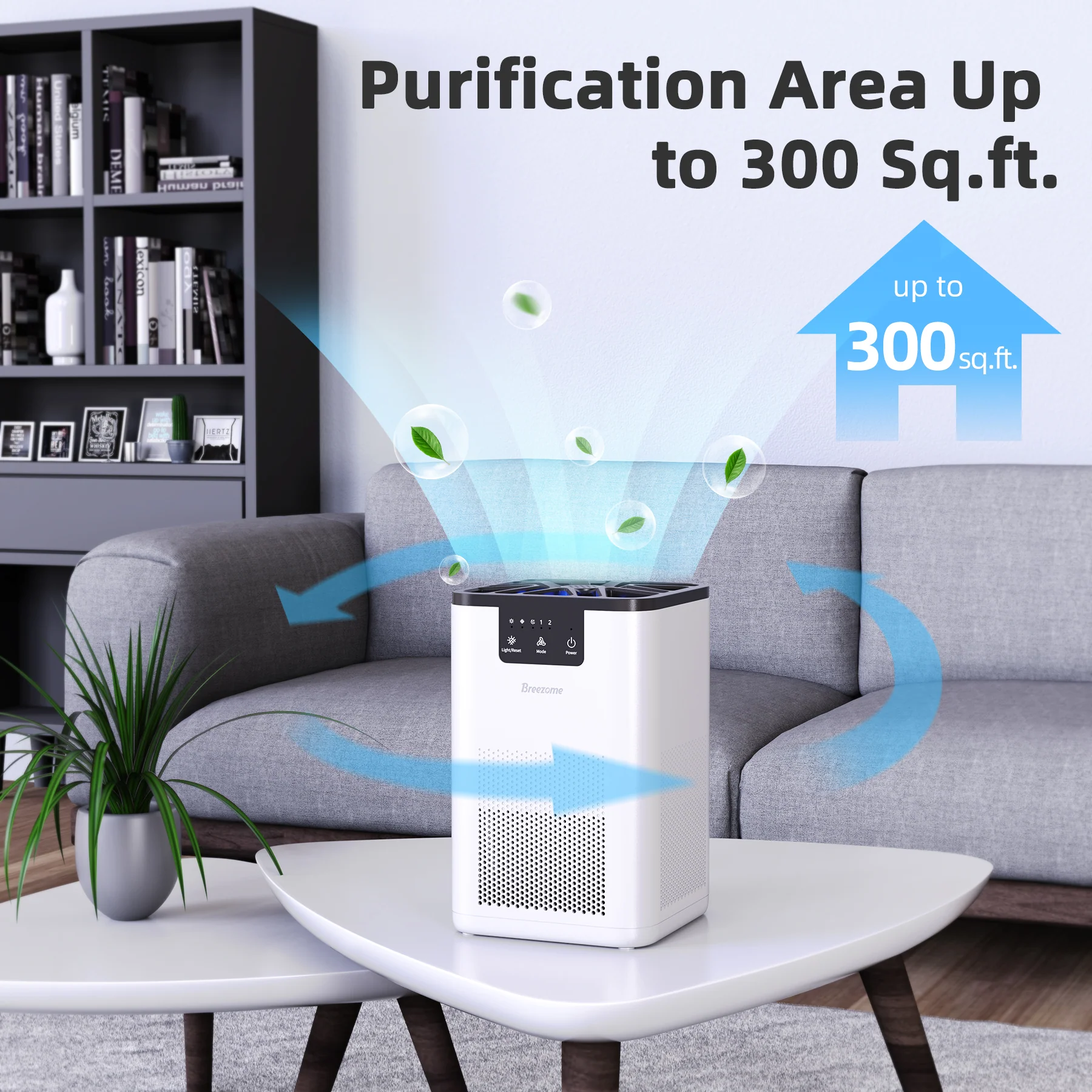 Purificatore d’Aria BREEZOME con Filtro True HEPA H13, Rimuove il 99,9% di Fumo e Polvere per Ambienti fino a 28 m² (300 piedi quadrati)