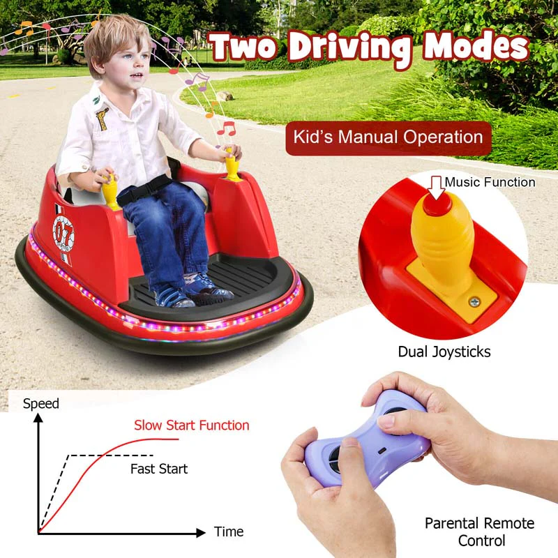 12V Toddler Bumping Car Battery Powered Baby Ride On Bumper Car With Dual Joysticks Flashing Led Light Amp 360 Degree Spin