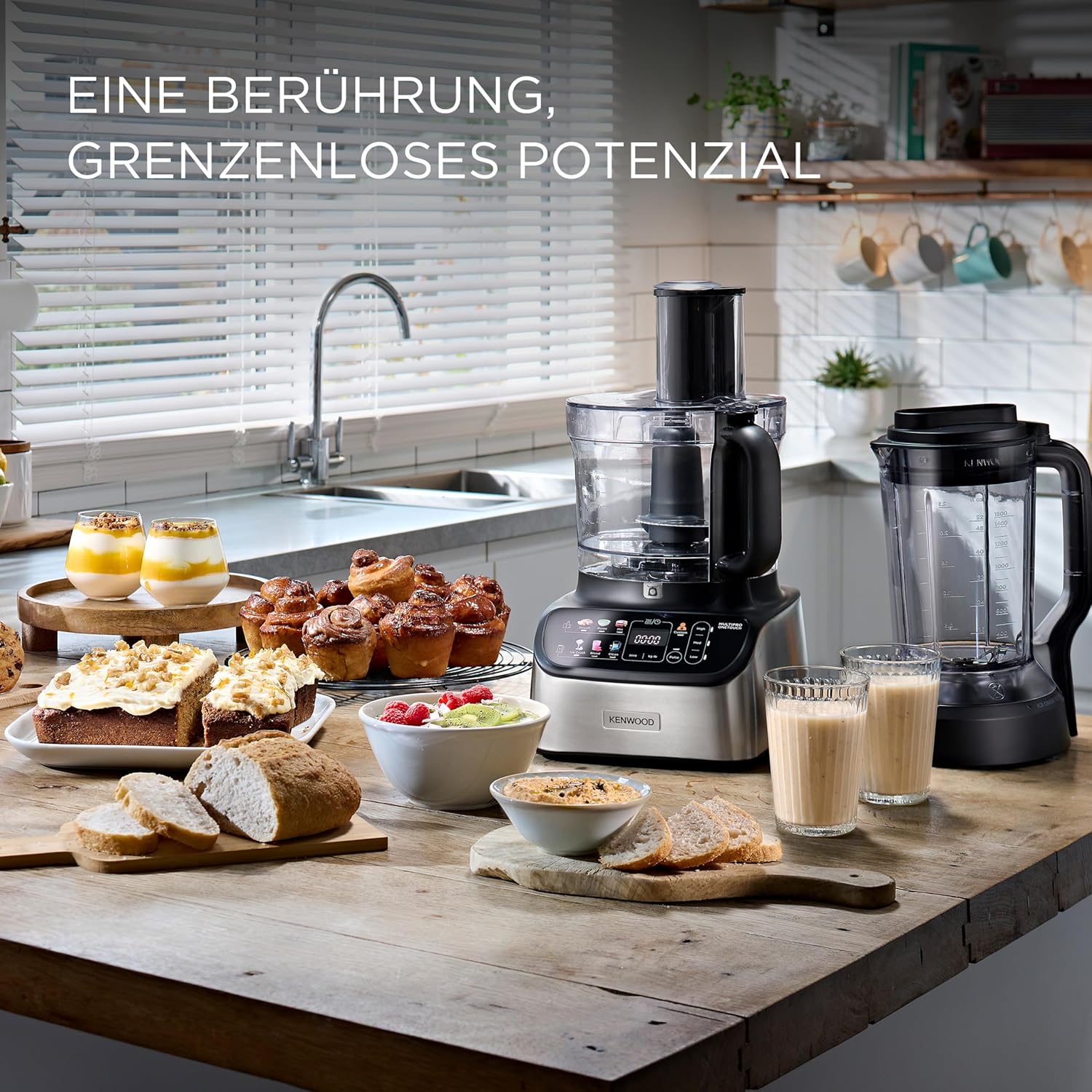 Kenwood MultiPro OneTouch FDM73.850SS – 3-in-1 Kompakt-Küchenmaschine & Mixer, 12 Zubehörteile, 6 Automatikprogramme, Variable Geschwindigkeit & Pulse-Funktion, Integrierte Waage, 1000 W, Silber