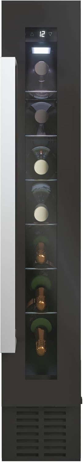 Candy DiVino Cantinetta Vino da Incasso, 20 Bottiglie, 1 Zona, con Vetro Anti-UV e Filtro ai Carboni Attivi, 6 Ripiani in Legno, Luce LED Interna, Classe F, 29,5 x 57,5 x 81,3 cm, Nera - CCVB 30/1