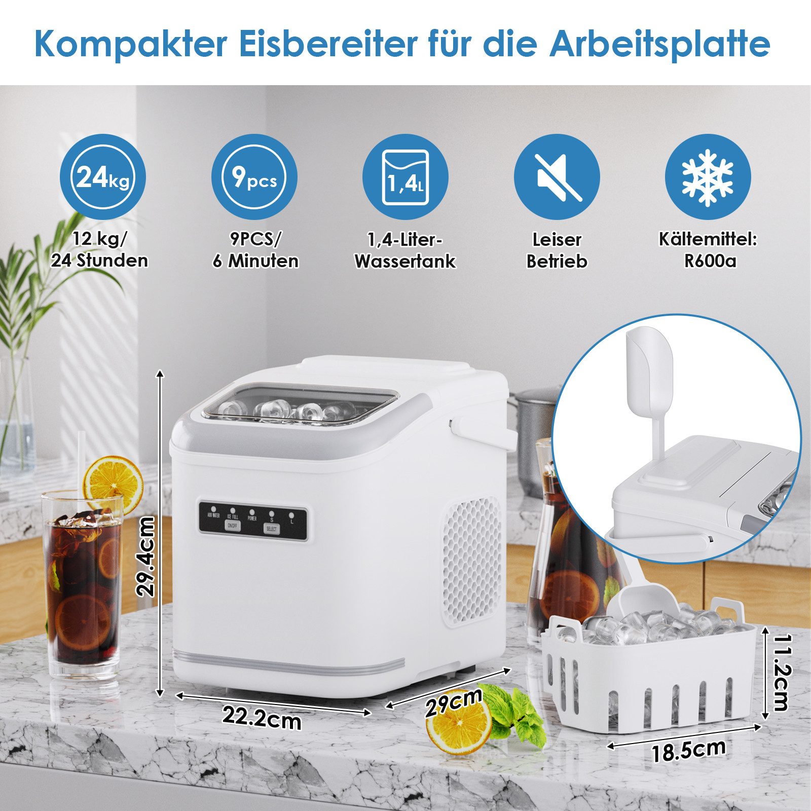 Eiswürfelmaschine Eiswürfelbereiter,9 Eiswürfel in 6 Minuten