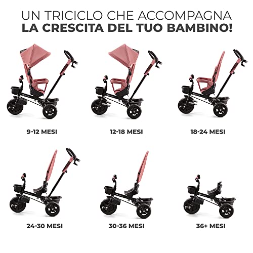 Kinderkraft AVEO Triciclo bambini dai 9 Mesi fino 25 kg, Passeggino con Maniglione del Genitore regolabile, Bici, Compatto pieghevole, Sedile girevole Fronte Mamma e Strada, Ruota libera, Rosa : Videogiochi