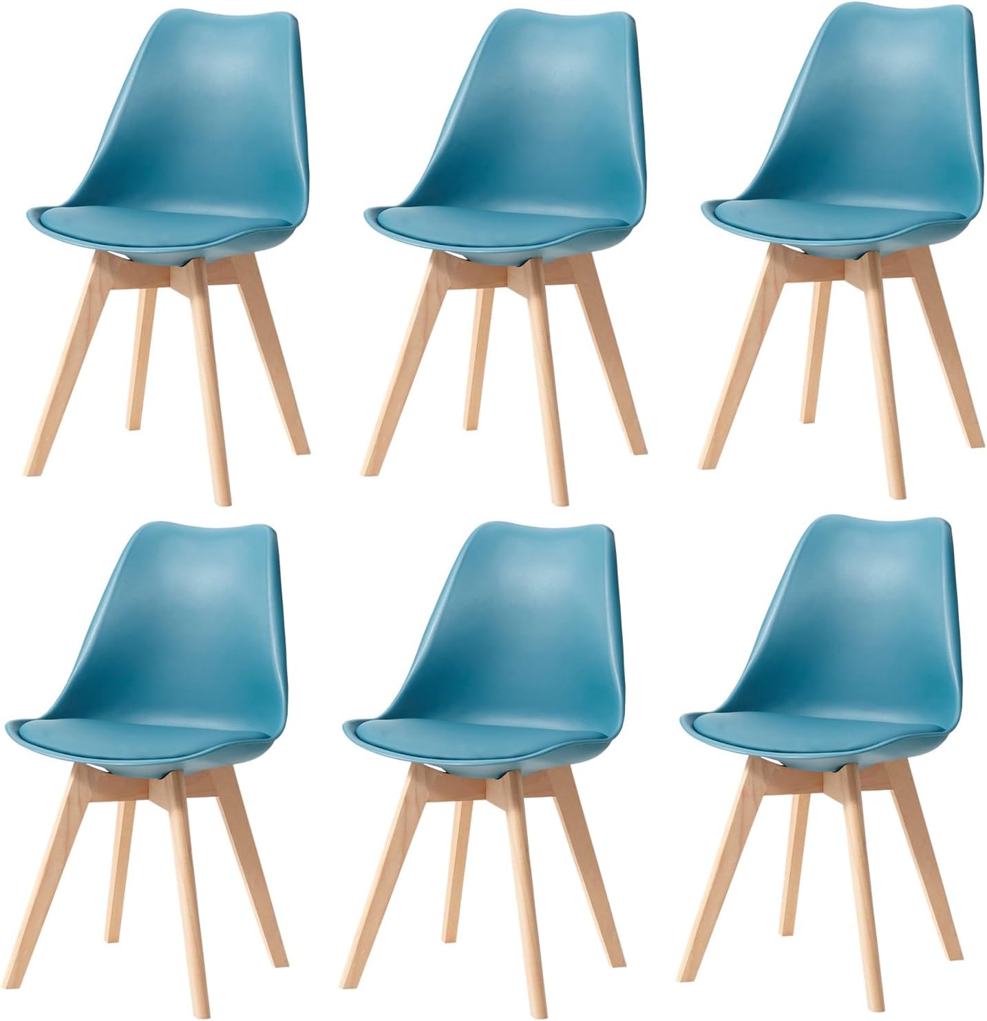 EGOONM Set di 6 Sedie da Pranzo Scandinave, Sedie da Imbottite Retrò da Cucina/Sedia da Ufficio con Gambe in Legno Massello di Faggio (Marrone)