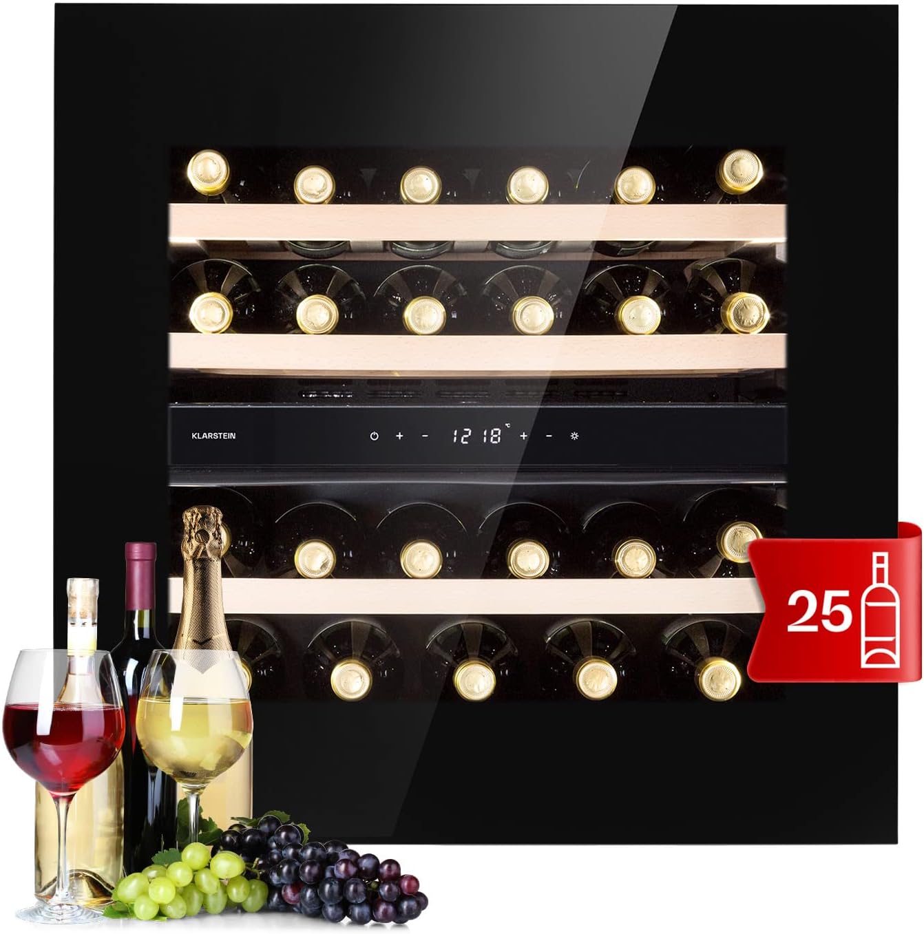 KLARSTEIN Rhone 36 Duo Wine Rack - 36 Bottles, Double Temperature, 5-22°C, LED, UV Protection, Push-to-Open, Quiet, Black