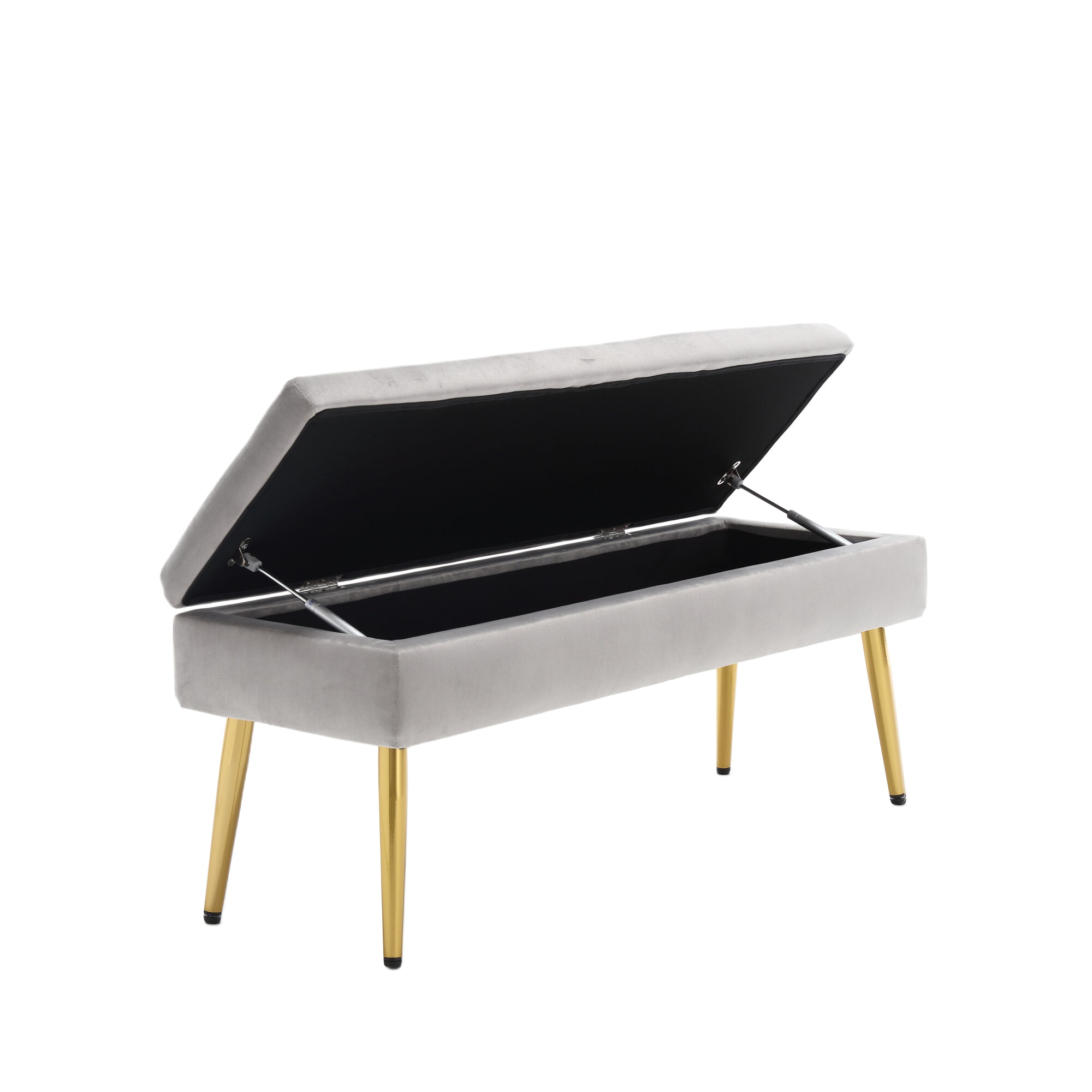 Moderne minimalistische Aufbewahrungshocker mit goldenen Metallbeinen, gepolsterte Samtbank, für Schlafzimmer, Wohnzimmer, Eingangshalle, Grau