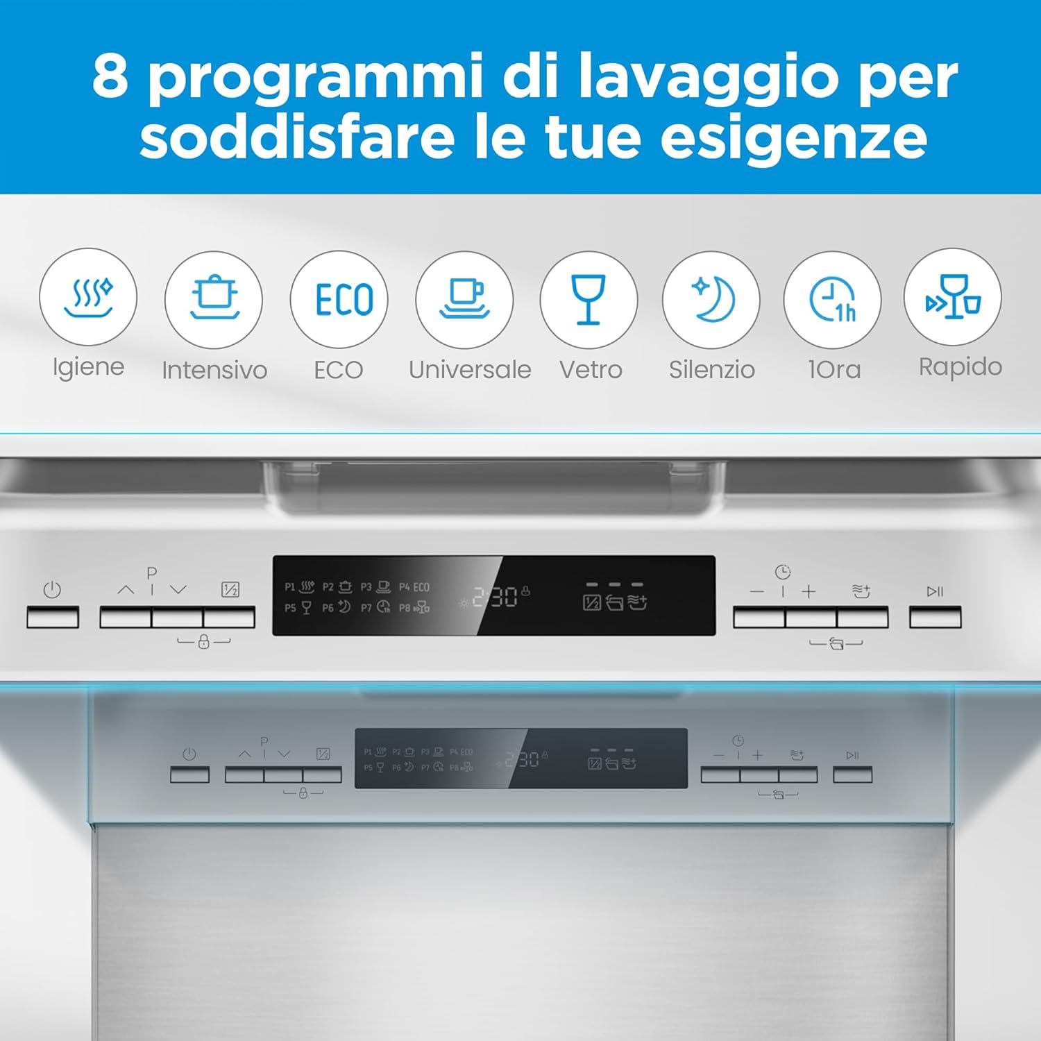 Midea MFD60S200X.1-IT Dishwasher Freestanding with 14 Places, 8 Programs, LED Display, Delay Start, Half Load Function, Extra Drying - Stainless Steel