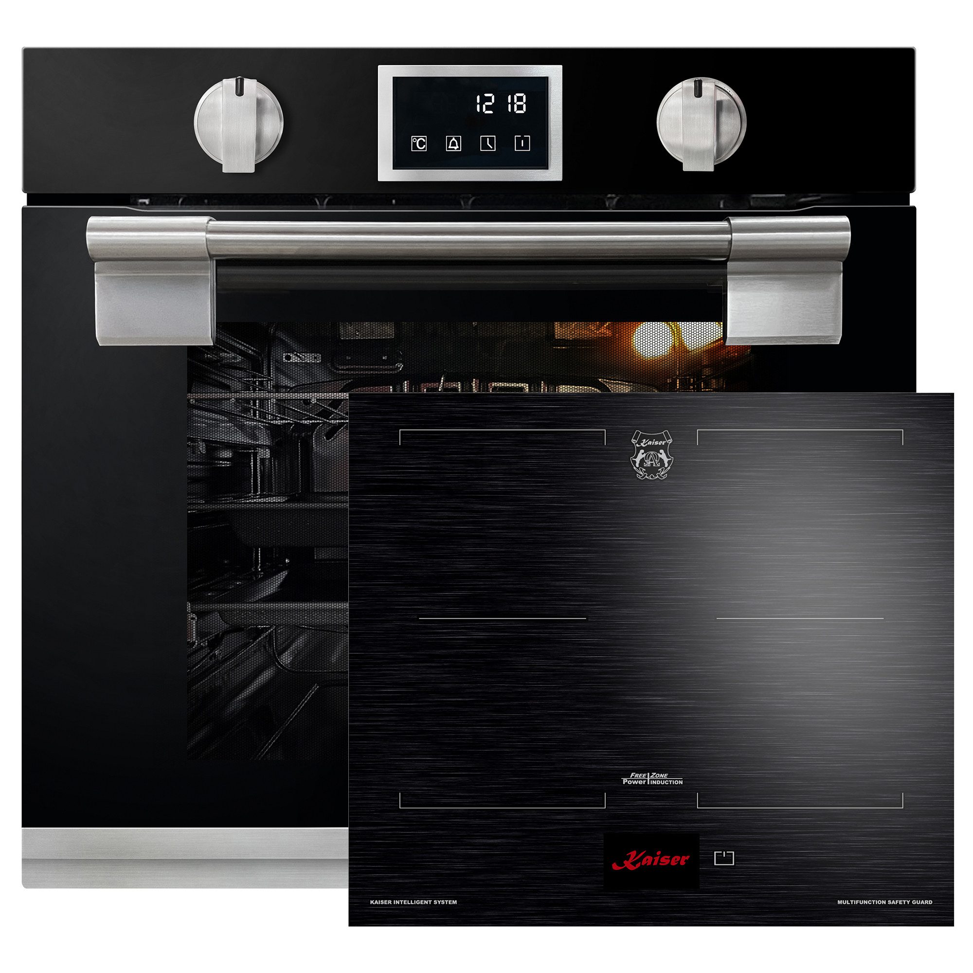 Backofen-Set Herd Set Autark Einbau Backofen 79L Pyrolyse SOFTCLOSE-System 11 Fkt. Temperatursonde mit Induktionskochfeld 60 cm FREE ZONE mit 2 FLEX Induktions-Zonen TFT Display EH 6338 S+KCT 6140 FI.