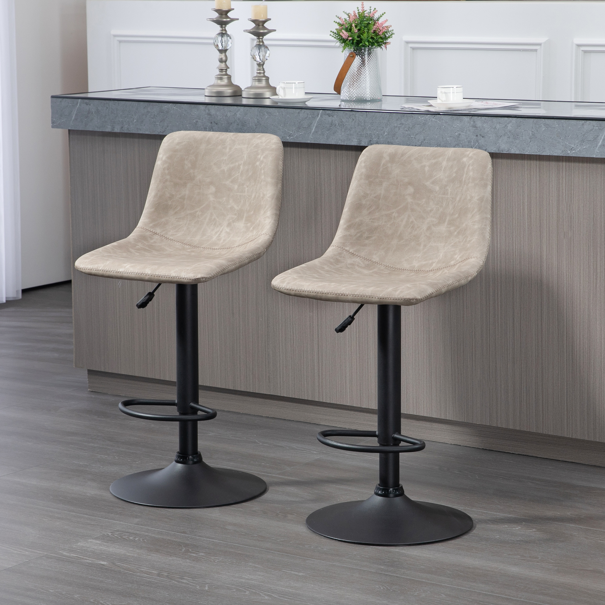 HOMCOM Barhocker im 2er-Set, Retro-Design, höhenverstellbar, drehbar, Kunstleder, 42 x 48 x 91-112 cm, Beige