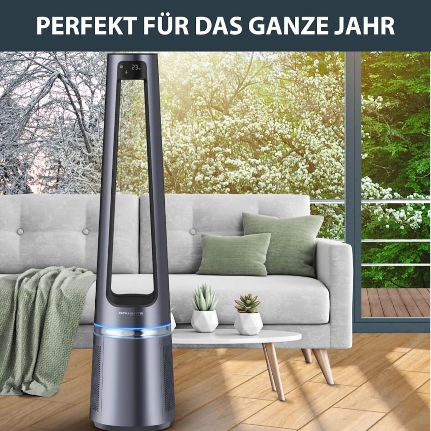 Rowenta QU5062 Eclipse 3in1 Luftreiniger, Heizlüfter, Ventilator, filtert 99,9% der Partikel, für 30 m2 Raumgröße, schnelle Heizung bis zu 35°C, automatischer Tag- und Nachtmodus, Schwarz/Grau