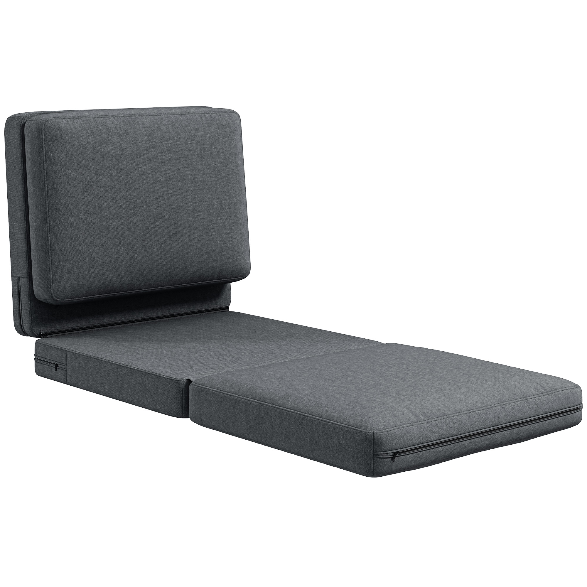 HOMCOM Faltbarer Bodensessel mit Kissen, wandelbares Polstersofa, Wohnzimmer, Gästezimmer, Büro, 75 x 268 x 18 cm, Dunkelgrau