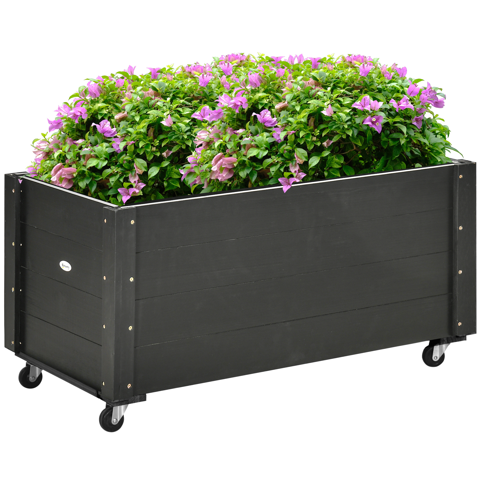 Outsunny Hochbeet, wetterfester Anstrich, 4 Räder, Naturholz, schwarz, 89 x 48 x 47 cm