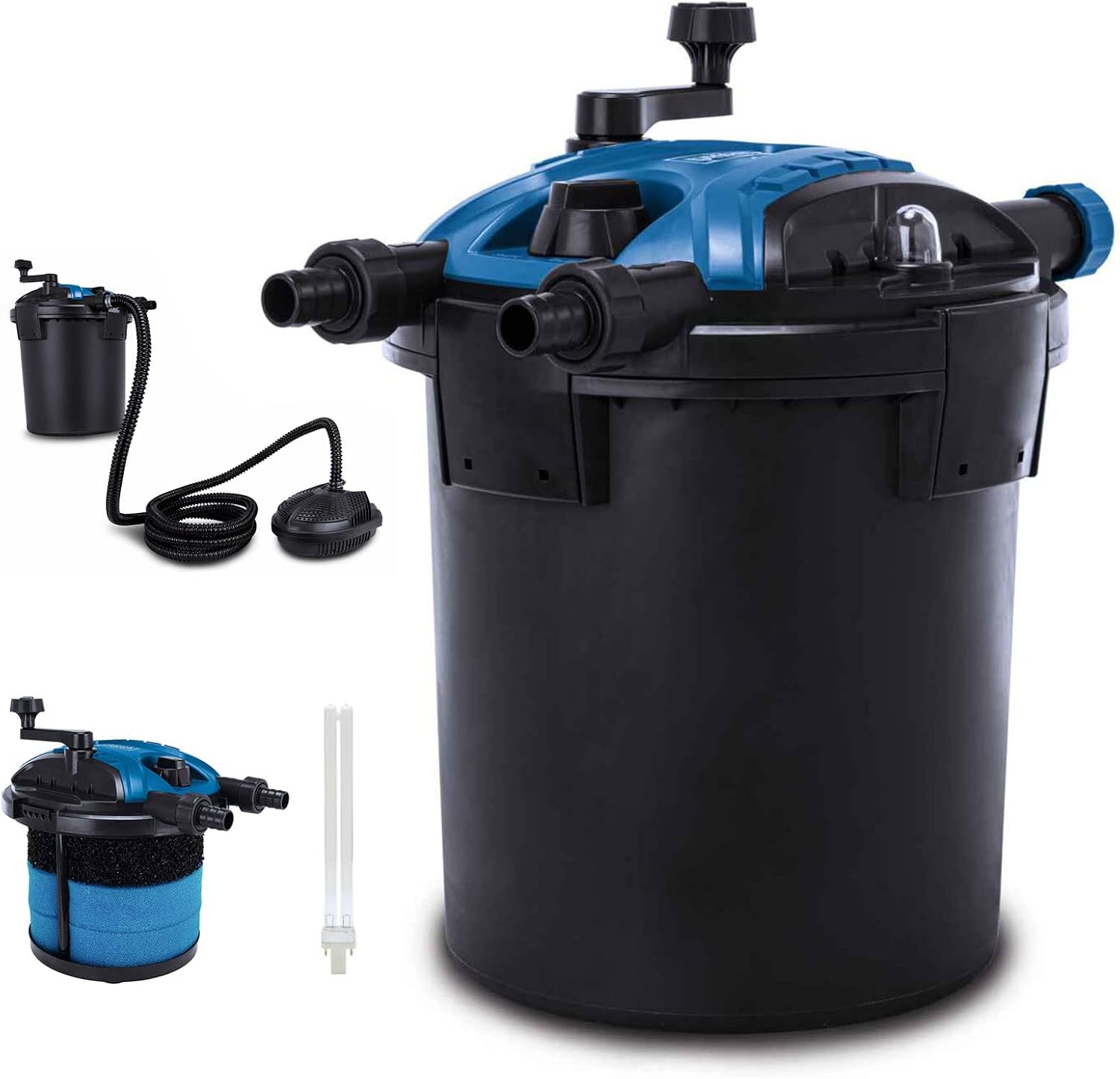 Scheppach Teichdruckfilter Komplettset PFS8000 | für Teiche bis 8000 Liter | Fördermenge 4000 L/h | 11 W UV-C Klärer mit Spin Clean | int. Schmutzanzeige | 9,5L Tank | Teichfilter Druckteichfilter