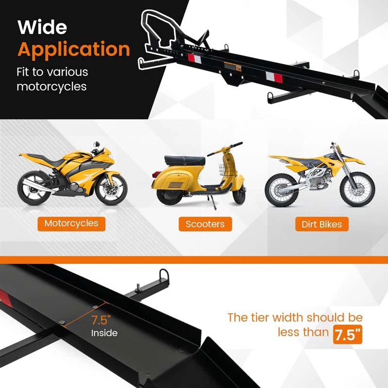 600Lbs Motorcycle Hitch Carrier Fit Up To 75Quot Wide Tire Motorcycle Carrier Hitch Mount Wloading Ramp Dirt Bike Trailer Heavy Duty Motorcycle Rack