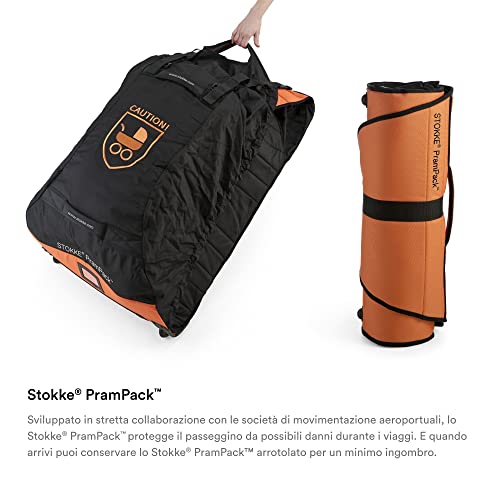 Stokke PramPack, Nero e arancione   Protegge il passeggino durante i viaggi   Leggero   Si ripone arrotolato per un minimo ingombro   Si adatta a quasi tutti i passeggini sul mercato : Prima infanzia