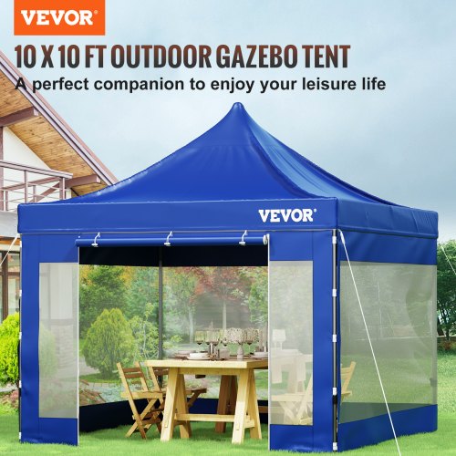 VEVOR Pavillon Faltpavillon 3x3m Faltpavillon 240g PVC-beschichtetes Polyester Pop-Up-Pavillon 1,95-2,13m Einstellbar Partyzelt Festzelt Strandzelt Blau