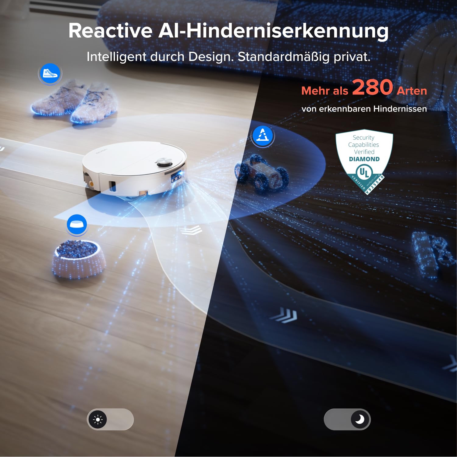 Saugroboter mit Wischwalze Qrevo Edge 2 Flow, 35.000 Pa Saugkraft und 8,98 cm flachem Design