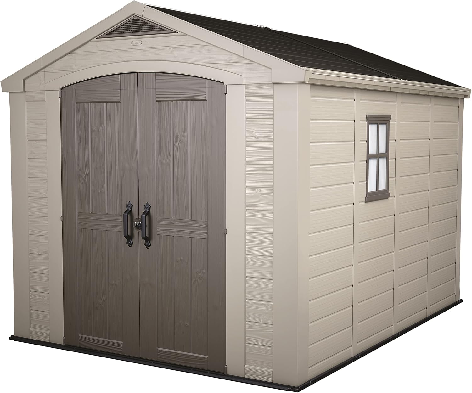 Keter Casetta da Giardino Factor 8x11, Finitura Effetto Legno, Colore Beige, 8 m², 256,4x331,5x243H cm