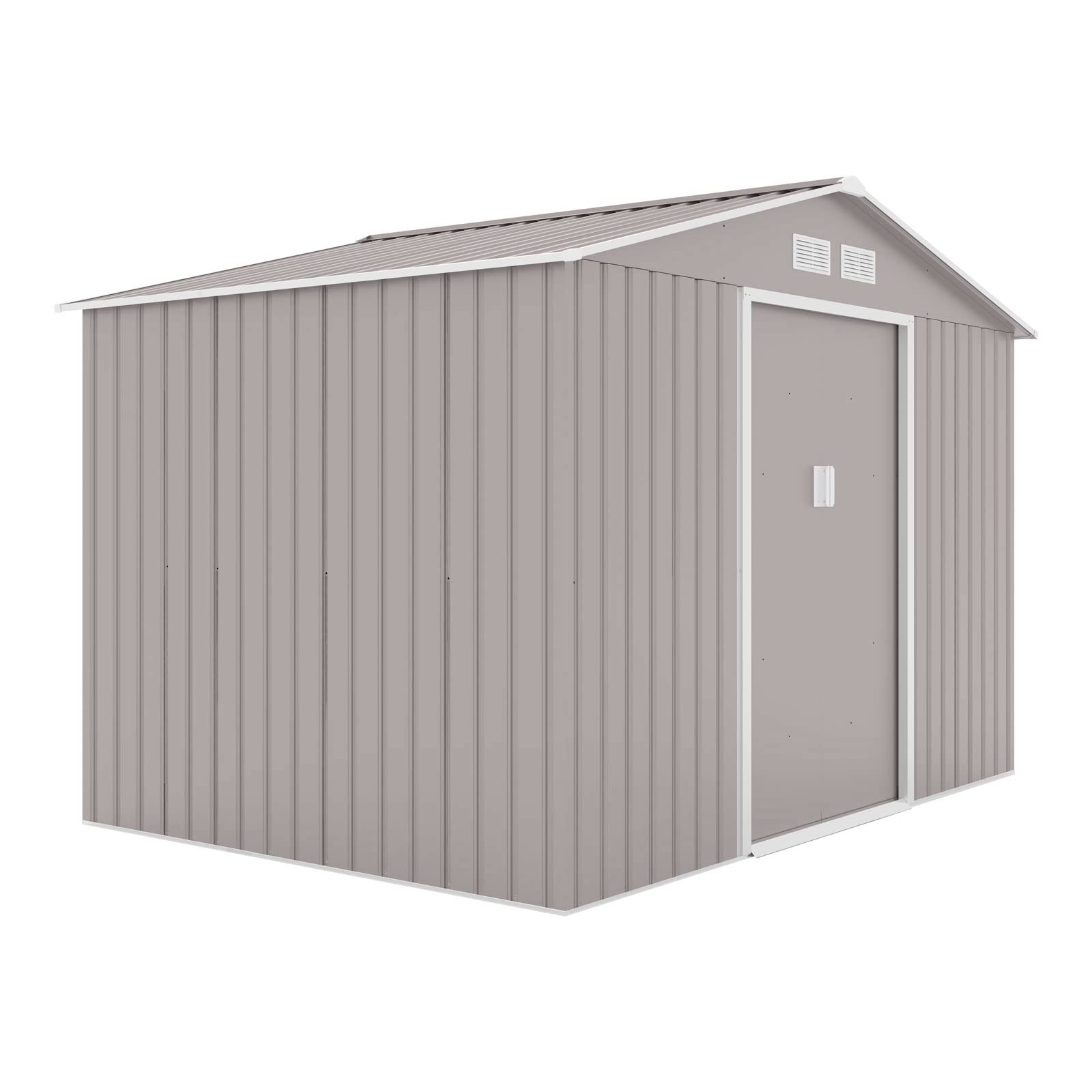 HATTORO S200 XXL Metall Gerätehaus 277x191x192cm Geräteschuppen Gartenhaus Satteldach Hellgrau
