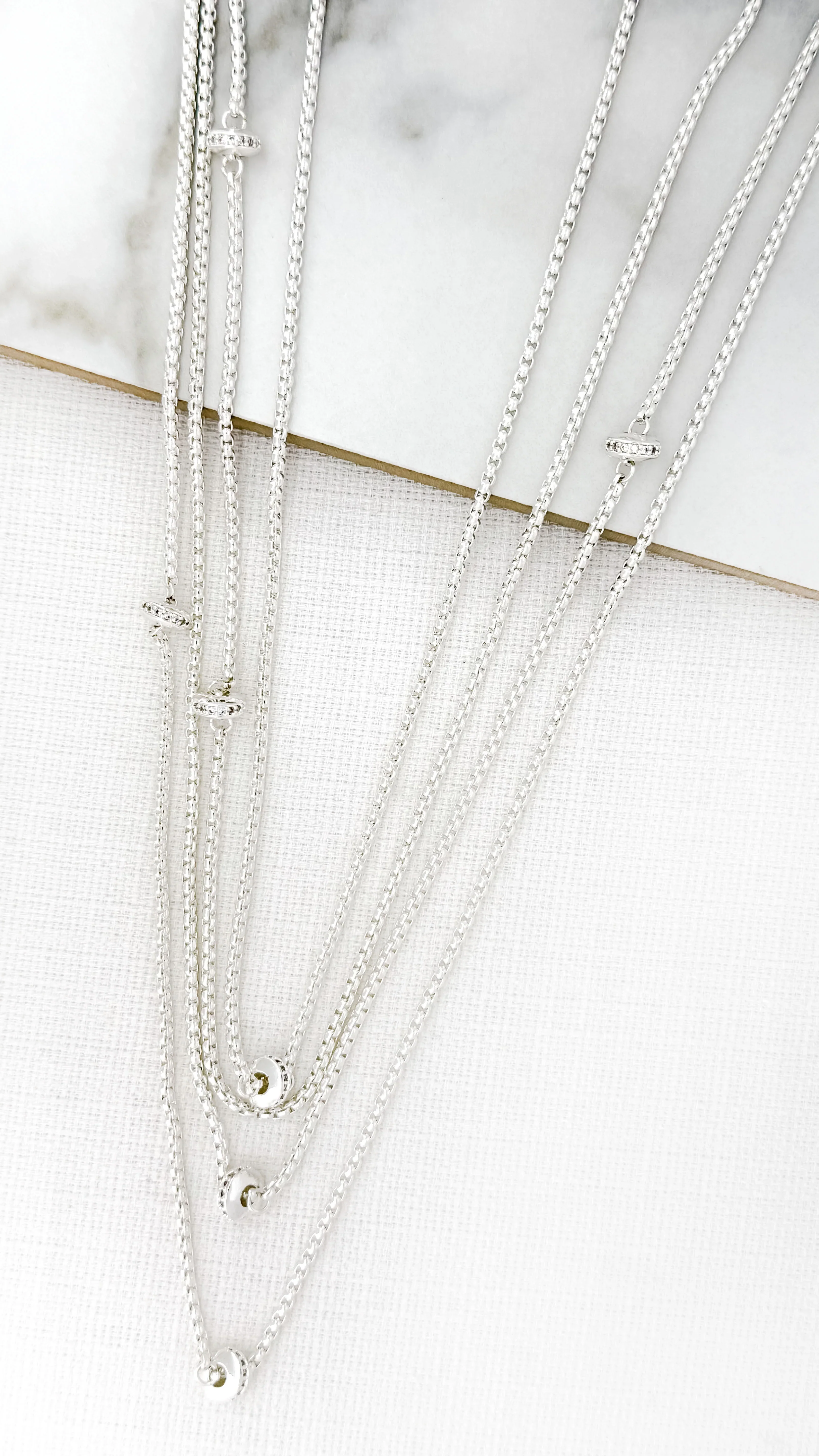 Envy Layered Box Chain Necklace , Silver