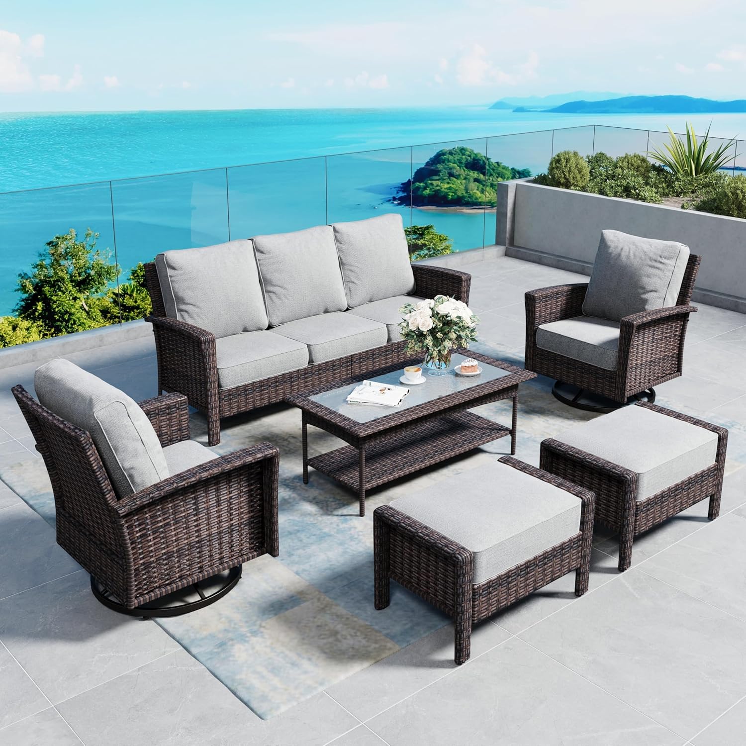 4 Pieces Patio Furniture Set with Swivel Chairs