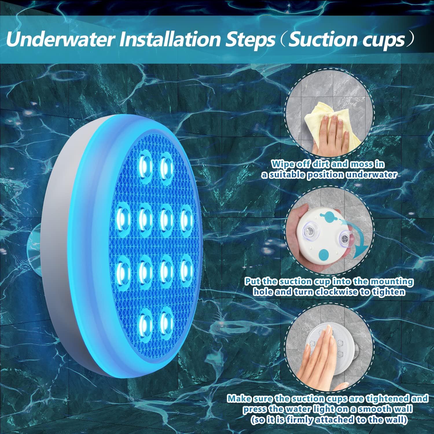 Pool-Lichter, wiederaufladbar, tauchfähige LED-Leuchten, IP68 wasserdichte Unterwasser-Lichter, 16 Farbwechsel, schwimmende Lichter mit Fernbedienung, Magneten, Saugnäpfen für Badewanne, Teich,