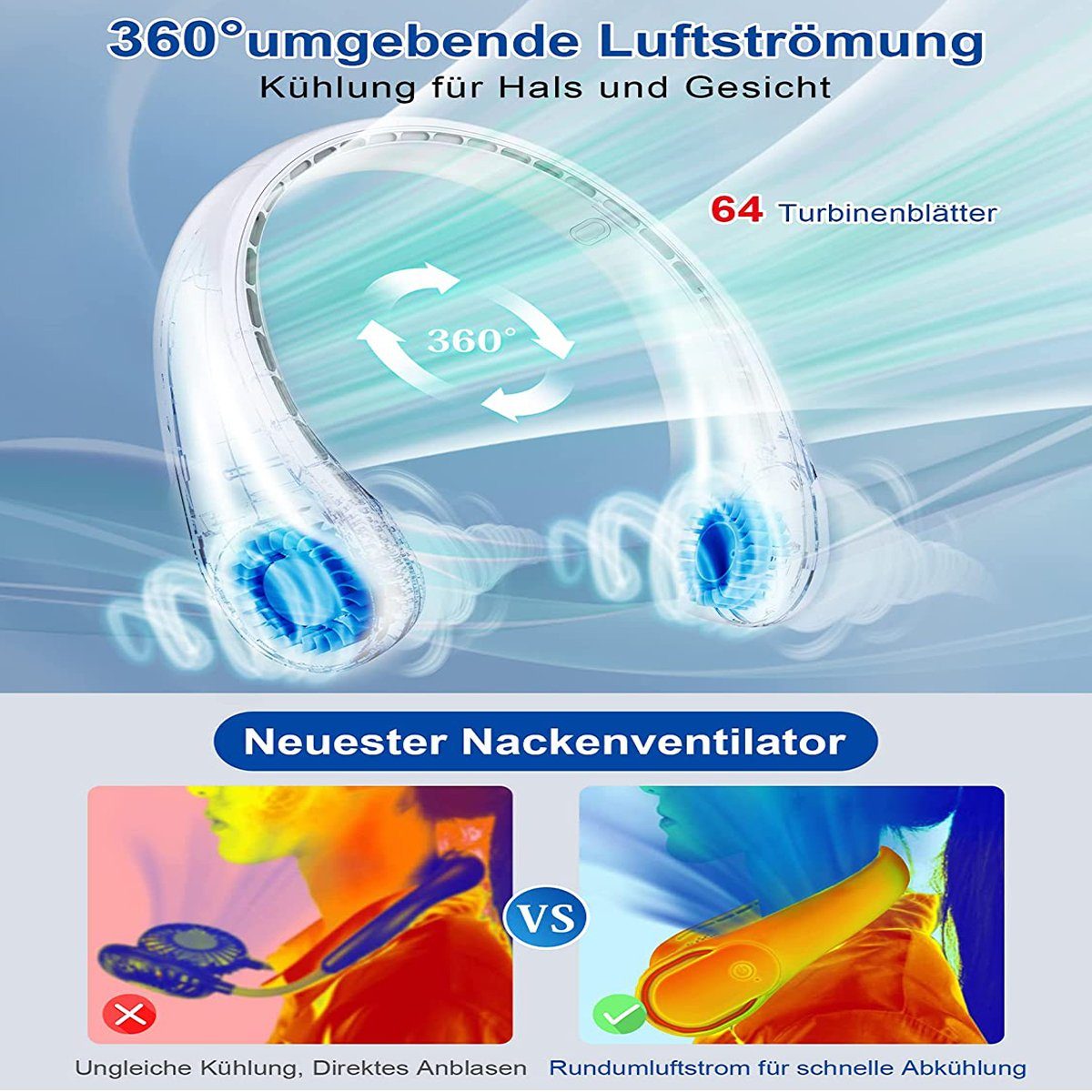 Mini USB-Ventilator Mini USB-Ventilator Tragbarer Halsventilator 3 Stufen
