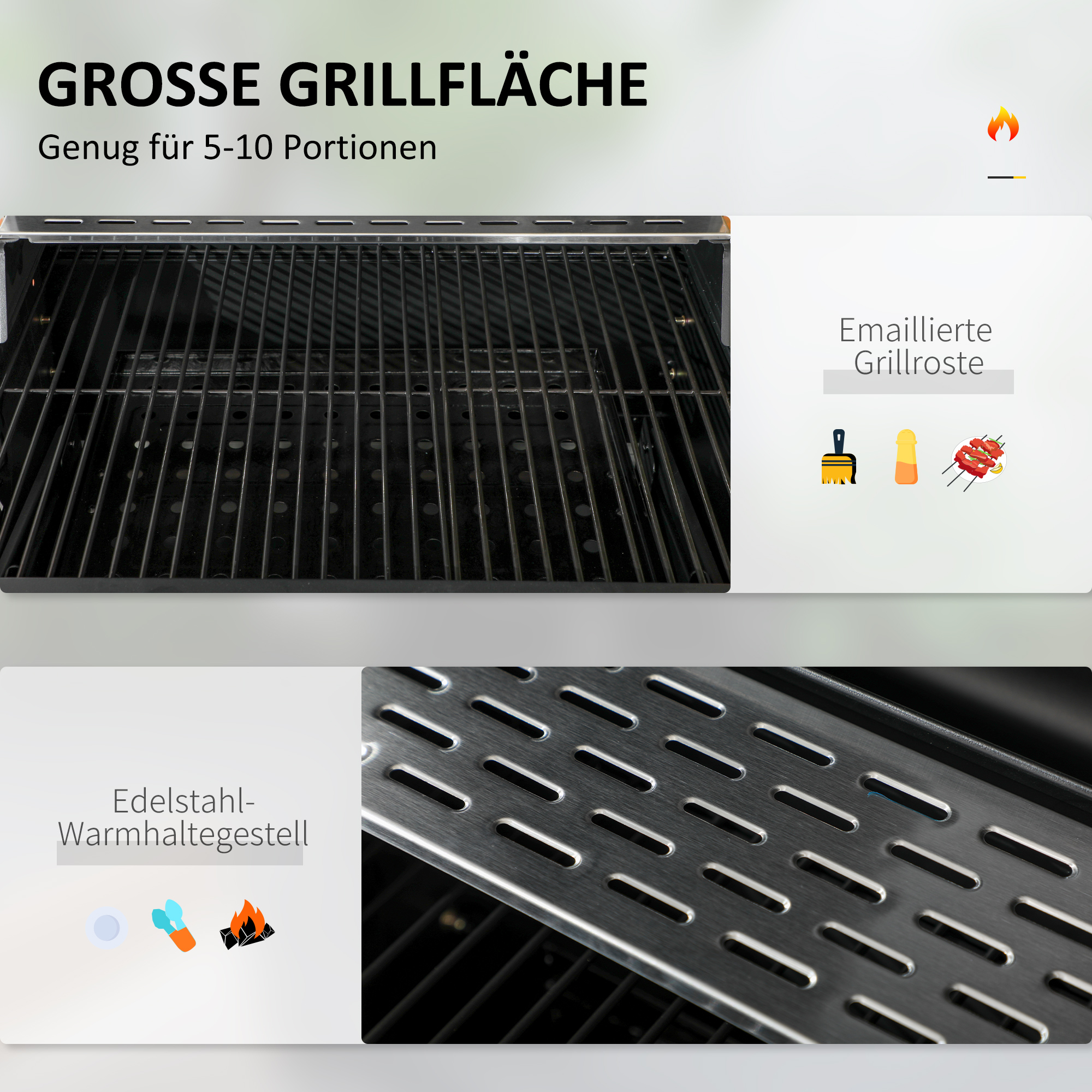 Outsunny Kolenbarbecue BBQ-grill Smoker, inclusief thermometer, flesopener, 120 x 64 x 114 cm, Zwart