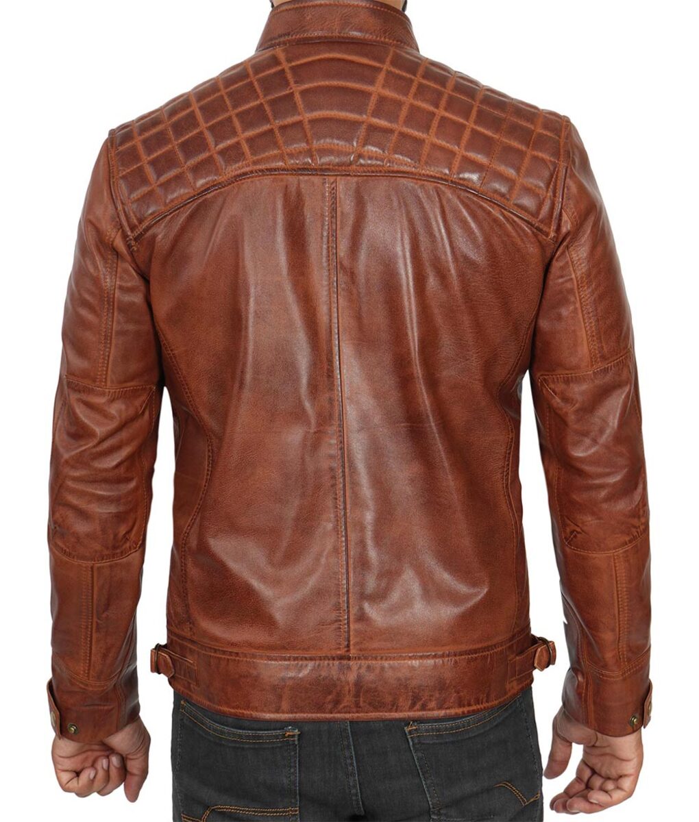 Mens Brown Cafe Racer Leather Jacket