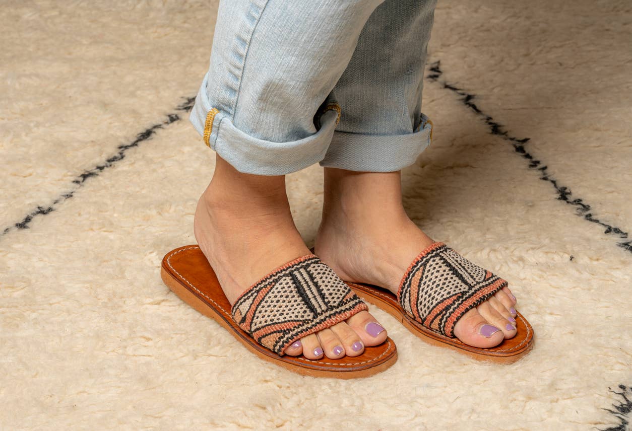 Moroccan Kilim Open-Toe Slides: US-7