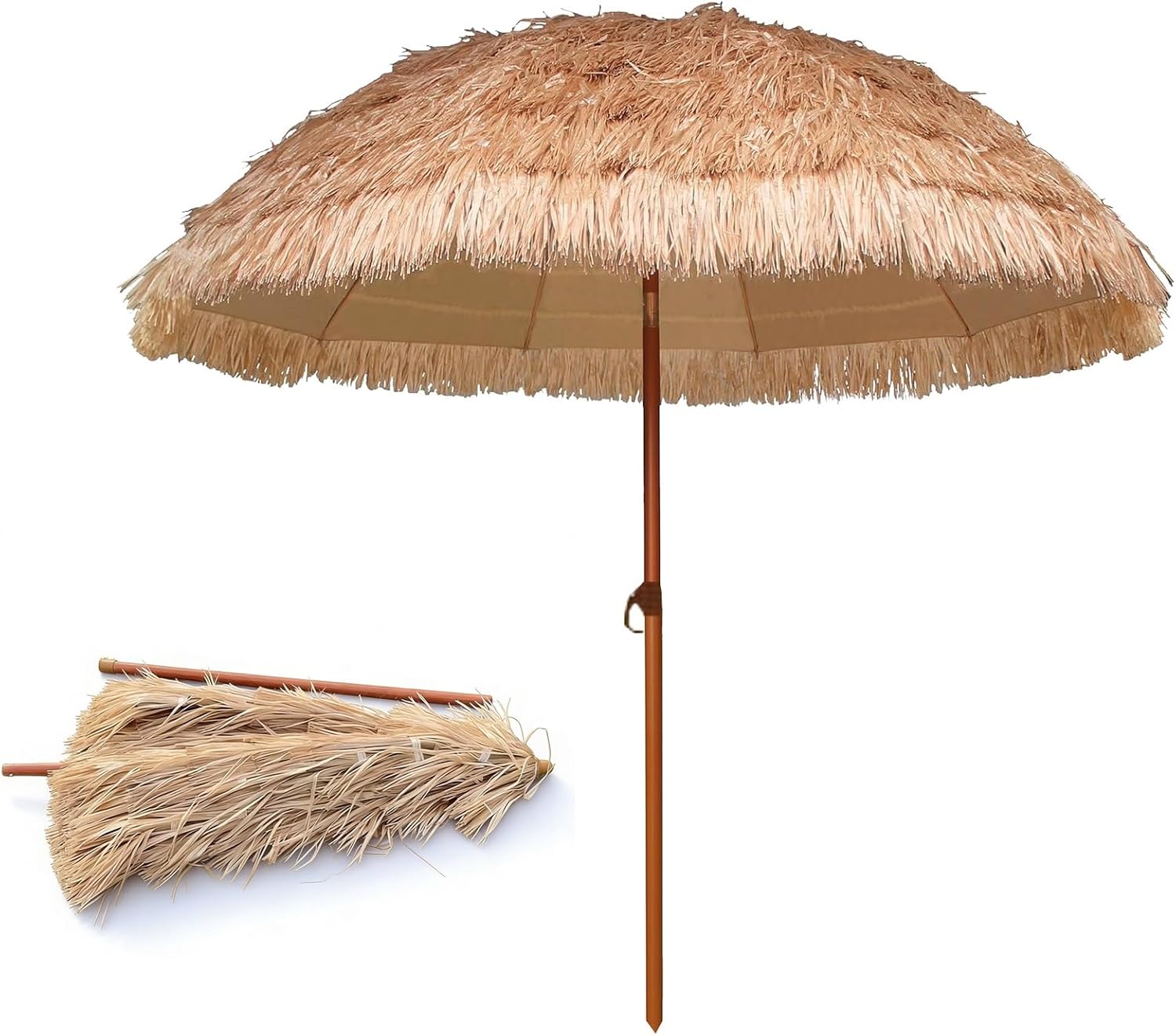 5,2 Fuß, 6,5 Fuß, 7,8 Fuß, Strandschirm Aus Kunststroh, Sonnenschirm for Den Außenbereich, Einfacher Druckknopf, for Terrasse, Garten, Hinterhof(2m/6.5ft)