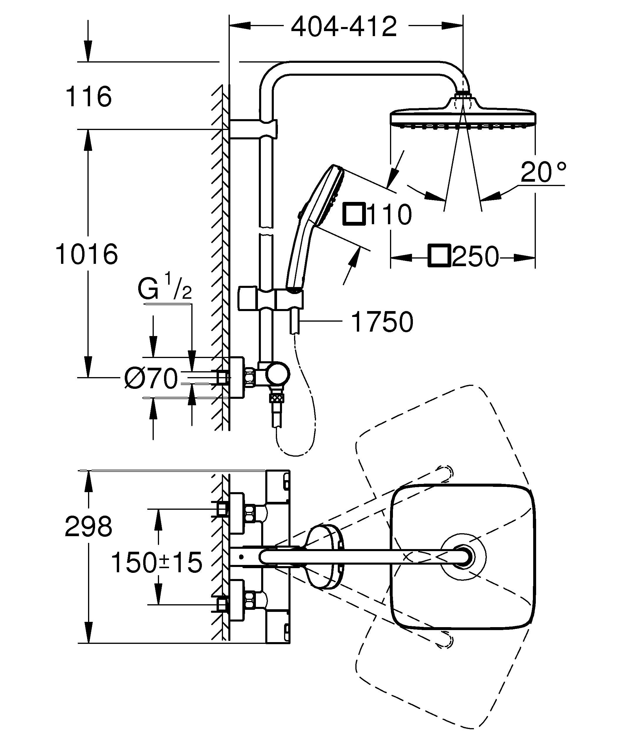 Duschsystem Vitalio Comfort 250 26696001 mit Thermostat Regendusche 2 Strahlarten Antikalk-Silikondüsen Chrom