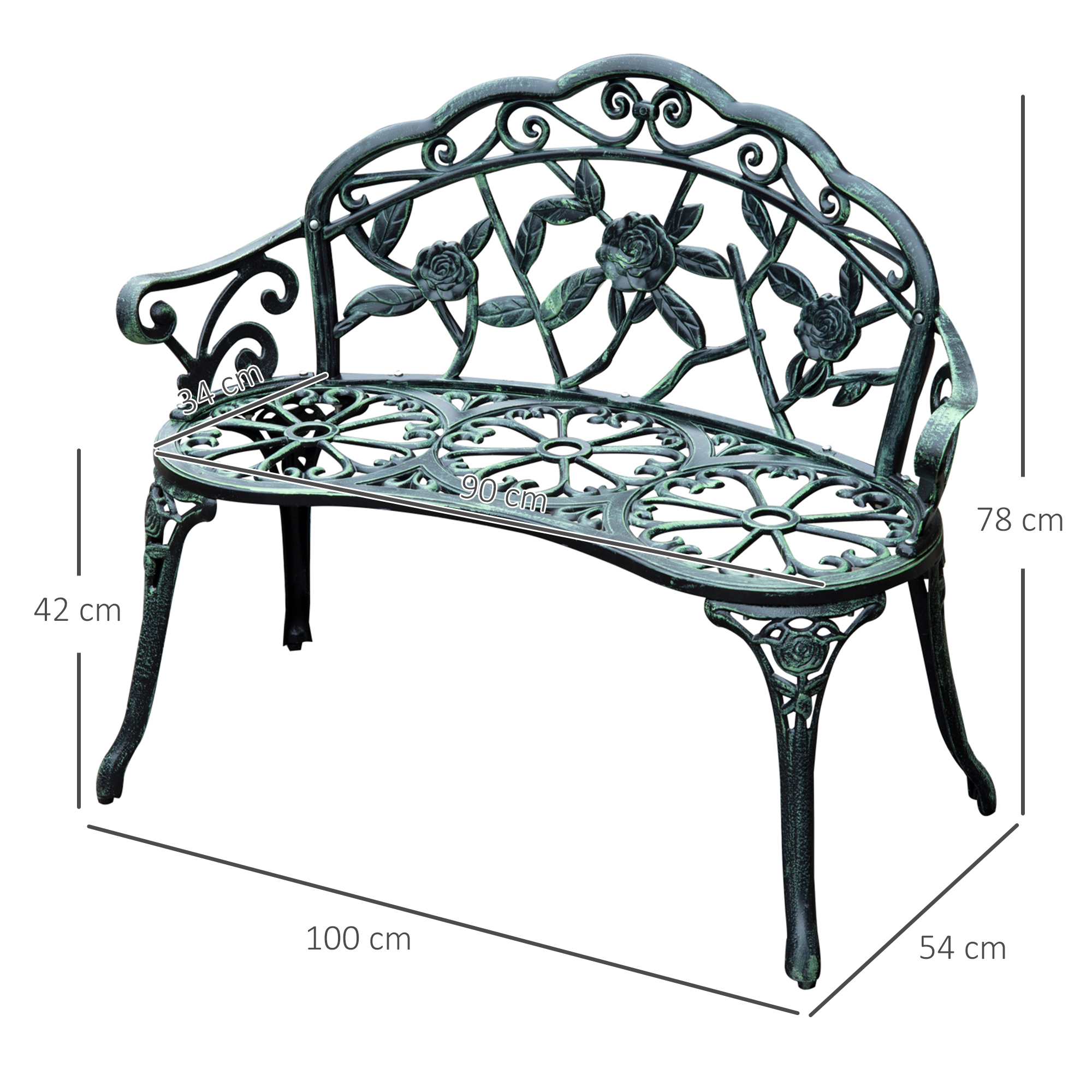 Metalen tuinbank zitbank parkbank tuinmeubel tweezitter bloemenbank antieke bank