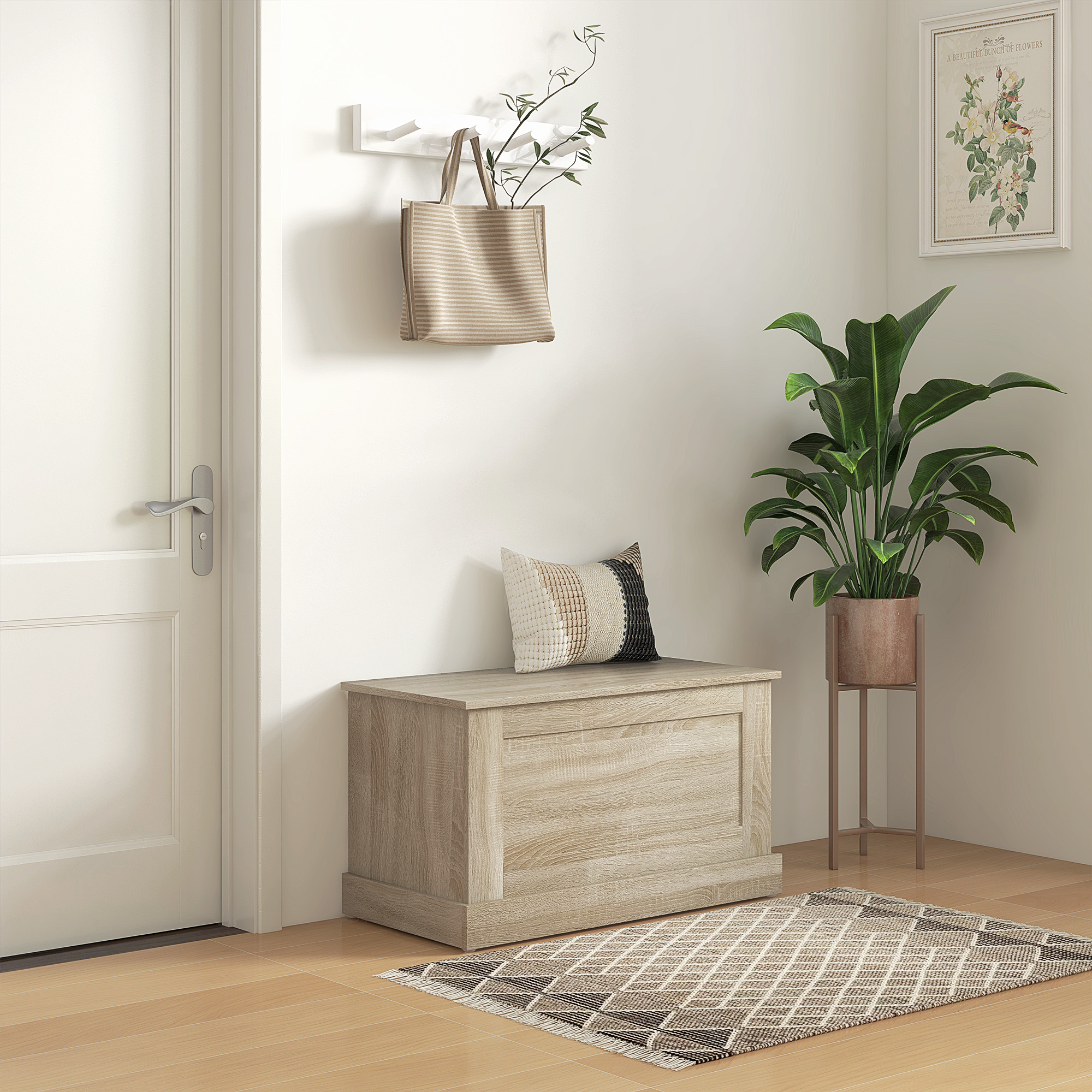 HOMCOM Aufbewahrungsbox, Spielzeugkiste, mit Sicherheitsscharnier, für Wohnzimmer, aus Holz, 80 x 40 x 45 cm, Naturholz