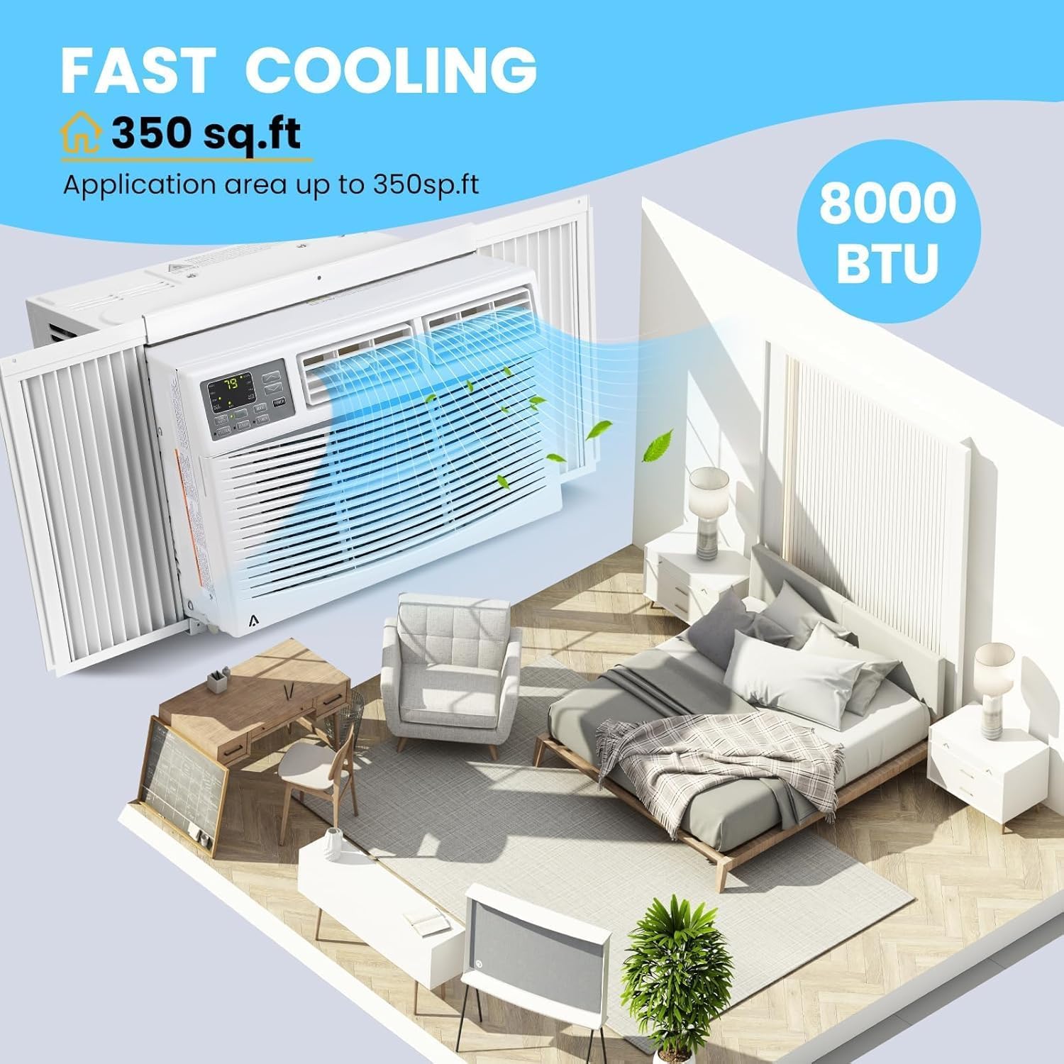 Fenster-Klimaanlage 8000 BTU, 115 V Wechselstrom-Einheit, kühlt bis zu 350 Quadratfuß, energiesparend mit Fernbedienung und App und Timer, perfekt für Schlafzimmer