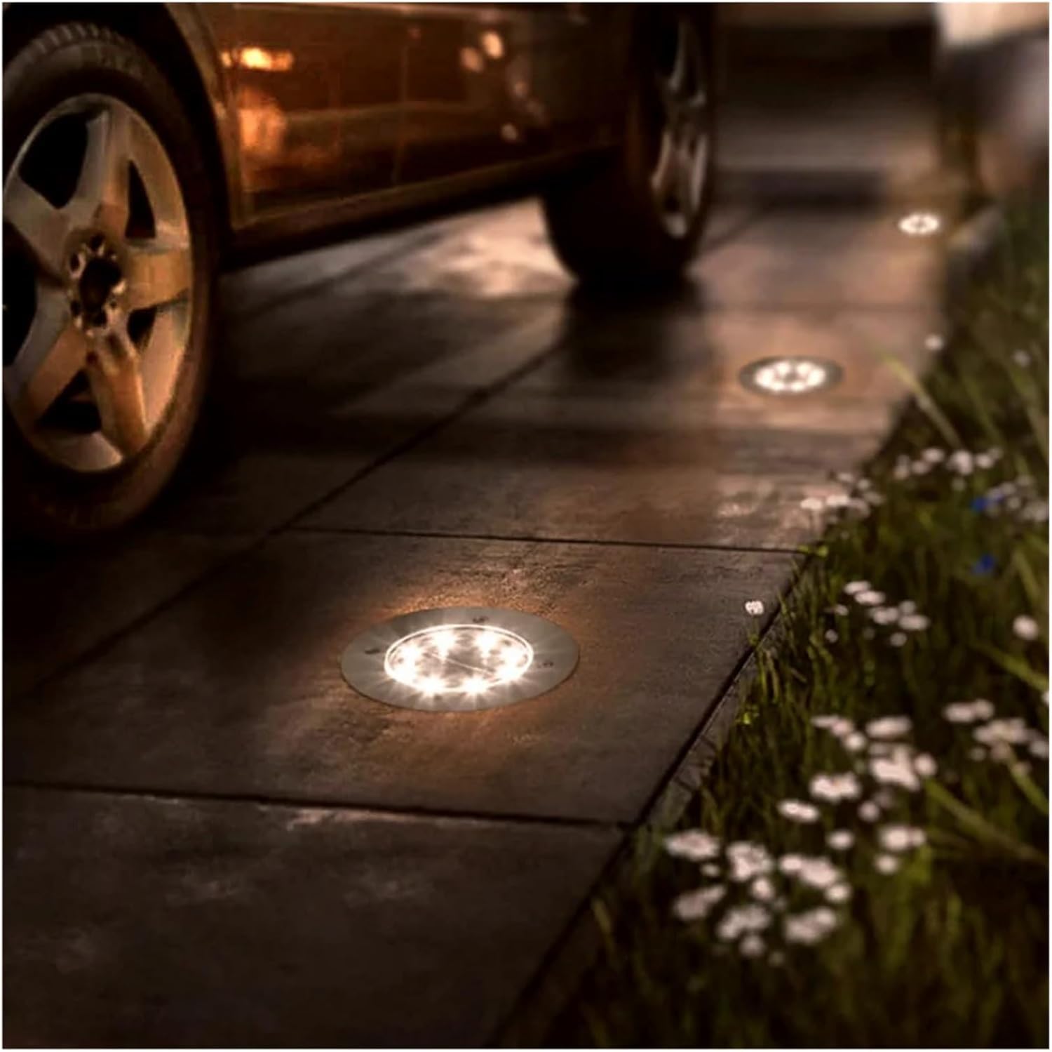 So Powered LED-Deckleuchten, energieeffizient, für den Außenbereich, Pfadstrahler, hell, 8 LEDs, unterirdische Gartenlampen, warmes Licht für Terrassen und Gehwege, 4 Stück
