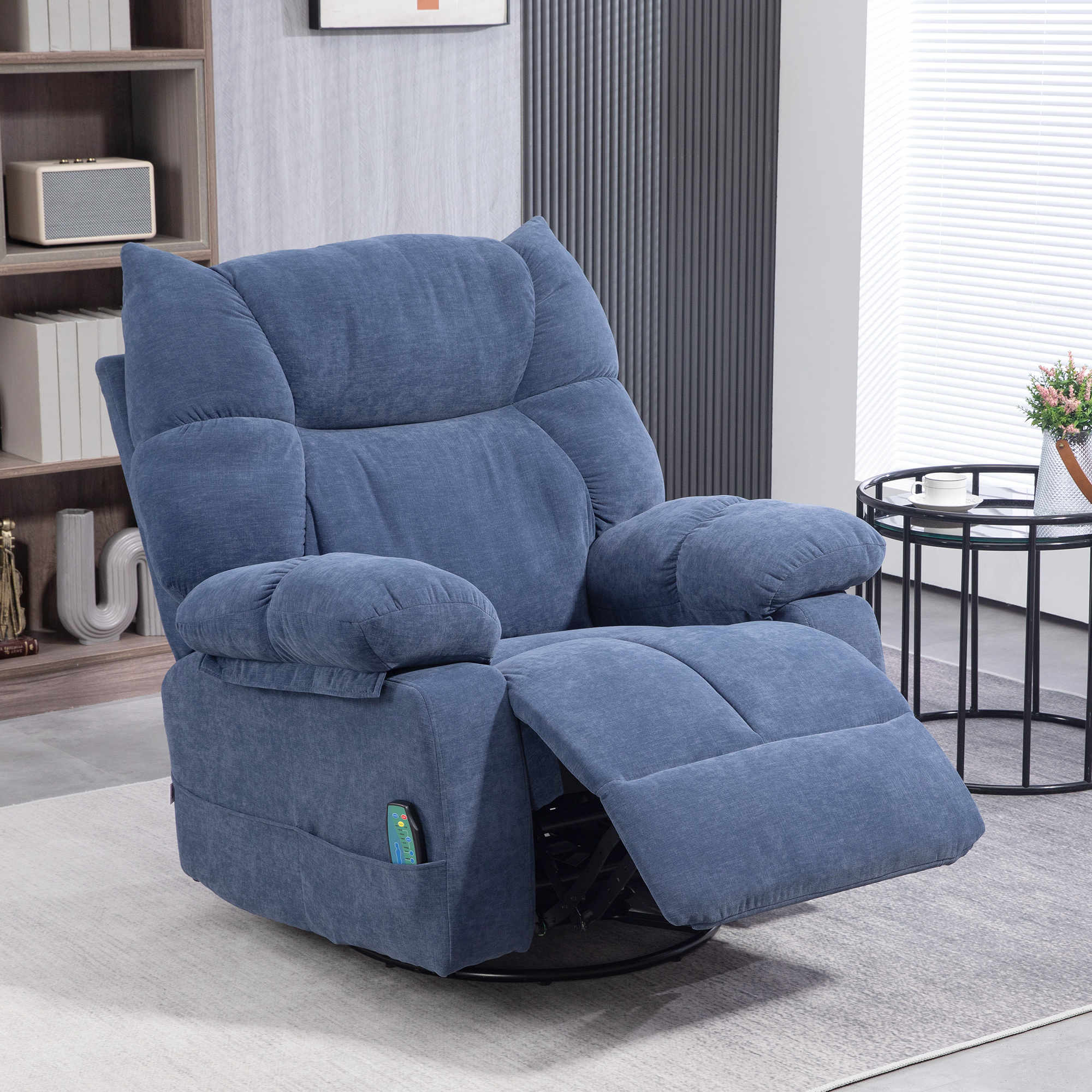 HOMCOM Massagesessel mit Wärme- & Liegefunktion, drehbar, bis 150 kg, Metallgestell, 98x90x98cm, Blau
