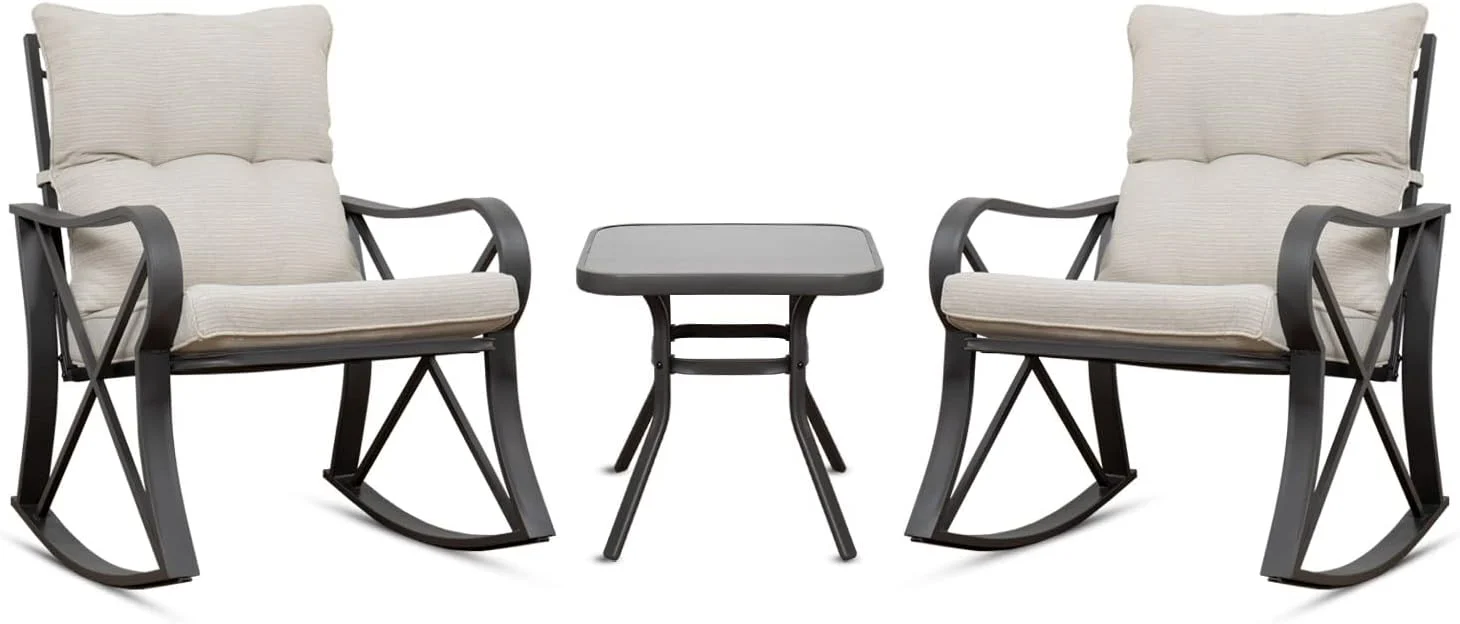 3 Piece Bistro Set Patio Rocking Chairs