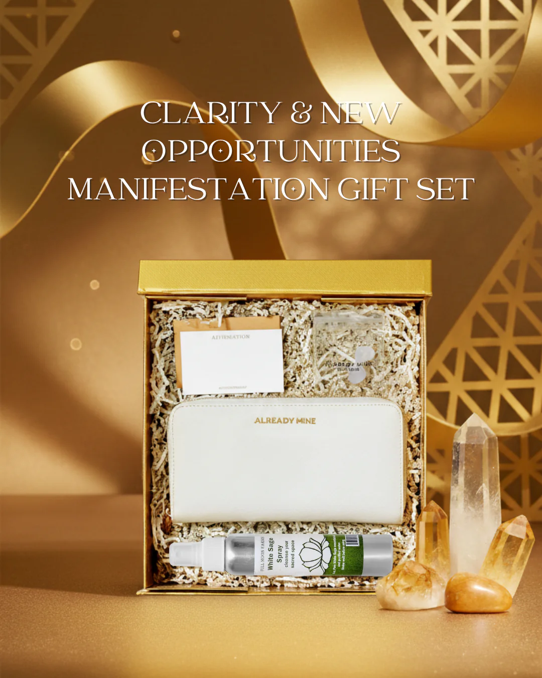 Clarity & New Opportunities Manifestation Gift Set �C Wallet, Crystals & Cleansing Mist