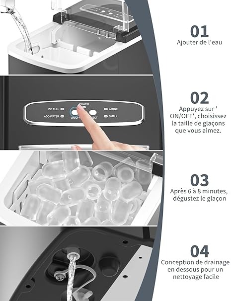 Macchina Ghiaccio 12KG/24h, 2.2L Macchina del Ghiaccio Casa Professionale, S/L Dimensioni, Pronto in 6-9 Minuti, Silenzioso, Ice Maker per Casa/Bar, Nero