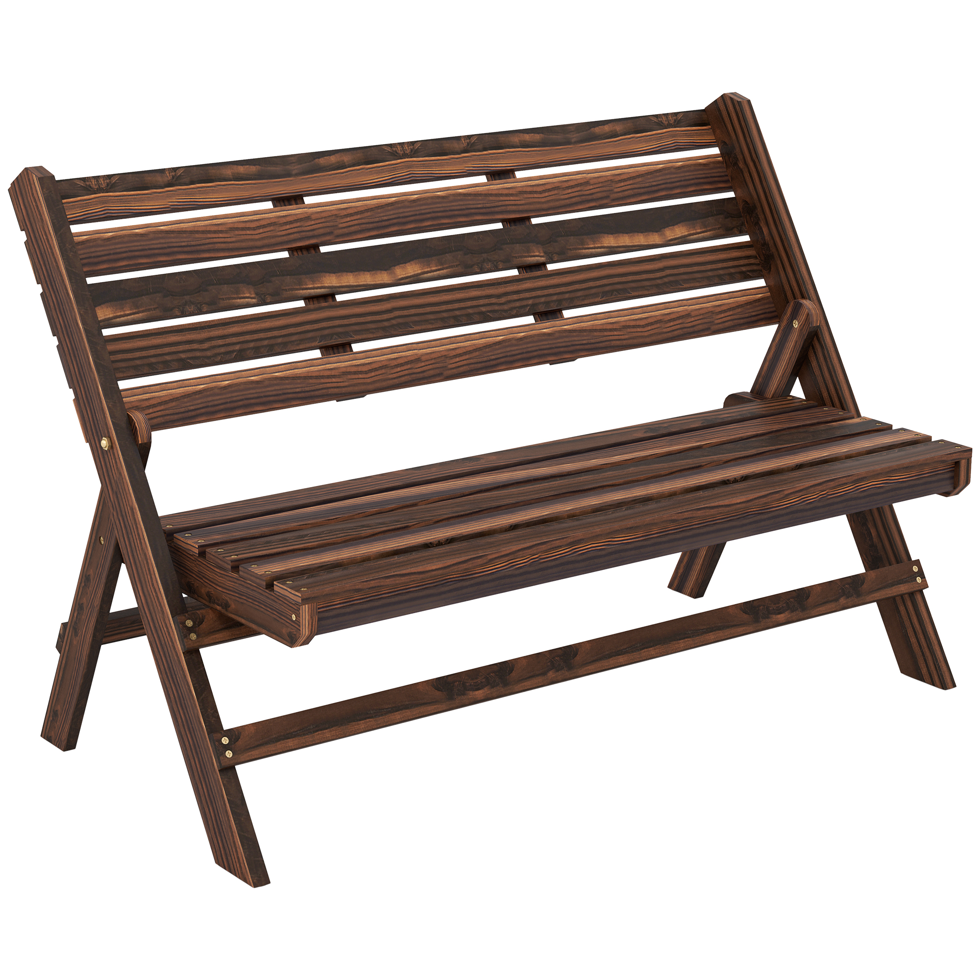 Outsunny Gartenbank für 2 Personen, rustikales Design, klappbar, Naturholz, 122 x 63 x 83 cm, karbonisierte Oberfläche
